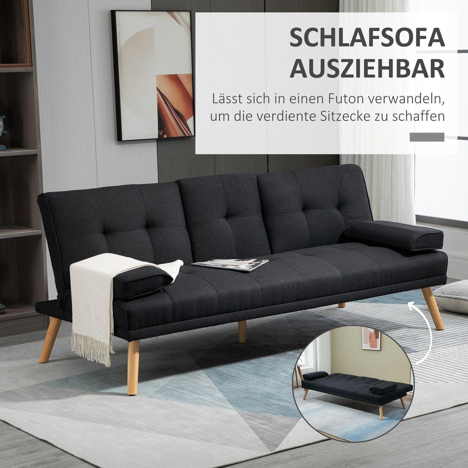Northio Schlafsofa, 3-Sitzer-Schlafcouch mit Klappbarem Tisch, Becherhalter, Bettsofa mit Leinenoptik, im Skandi-Design, bis 250 kg Belastbar, für Wohzimmer, Grau