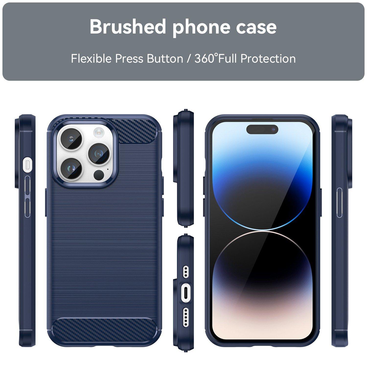Cadorabo Hülle für Apple iPhone 14 PRO TPU Silikon Edelstahl-Karbonfaser Optik