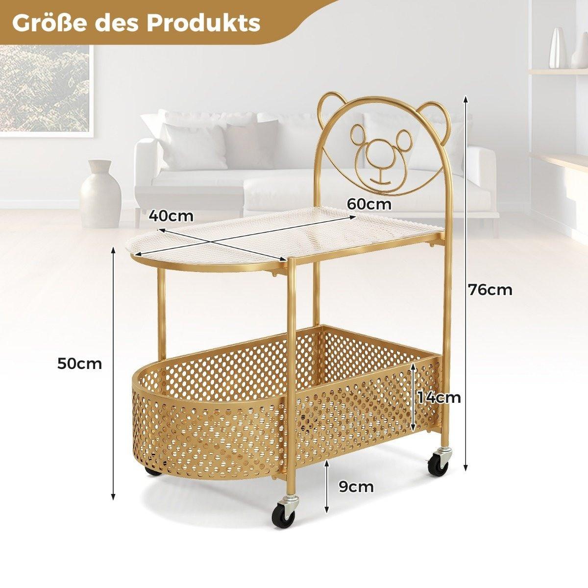 Northio Beistelltisch Glas mit Rollen 2-stufiger Glastisch mit Bärenmuster Golden