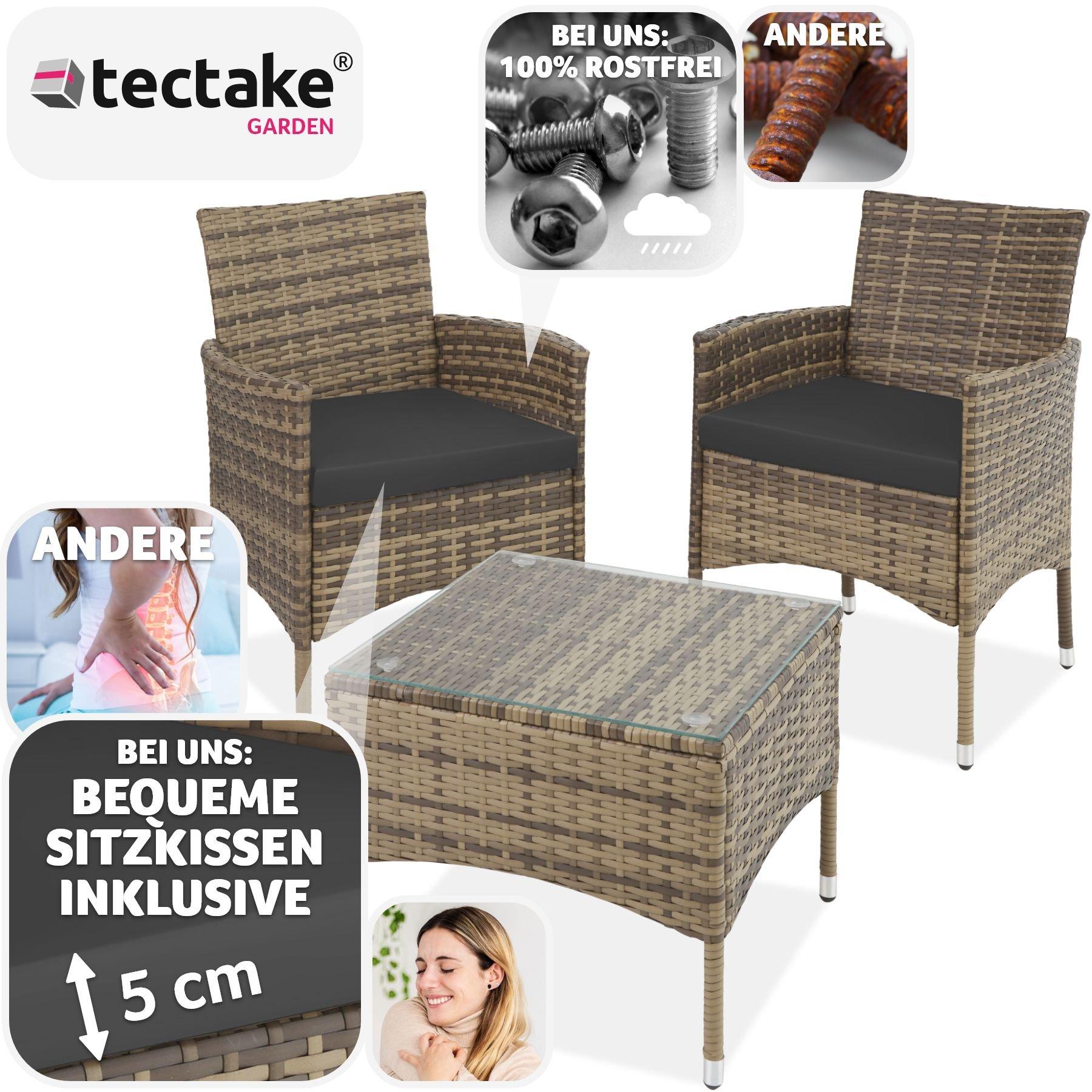 Tectake Rattan Gartenset Luzern 2+1 inkl. Bezüge in 2 Farben
