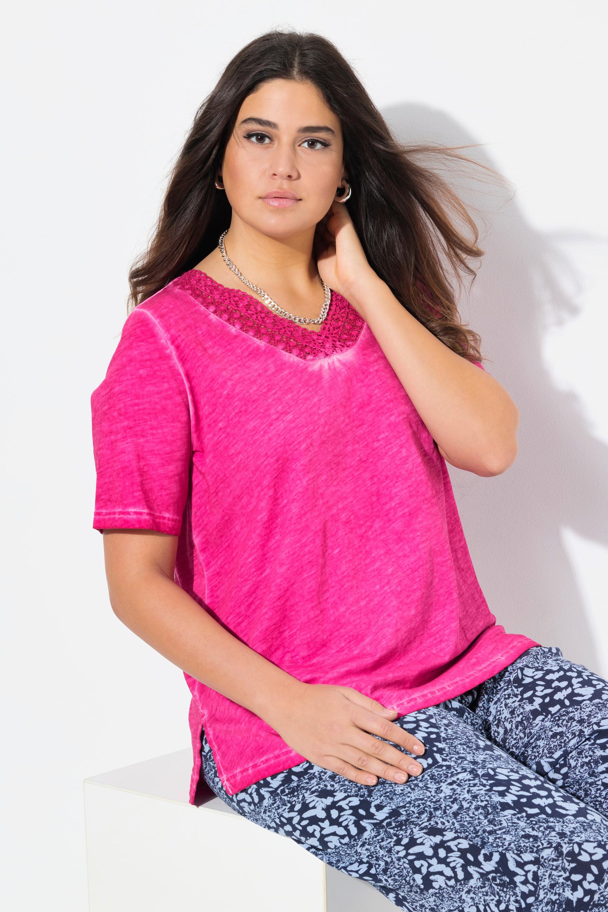 Ulla Popken T-Shirt Spitze Classic V-Ausschnitt Halbarm