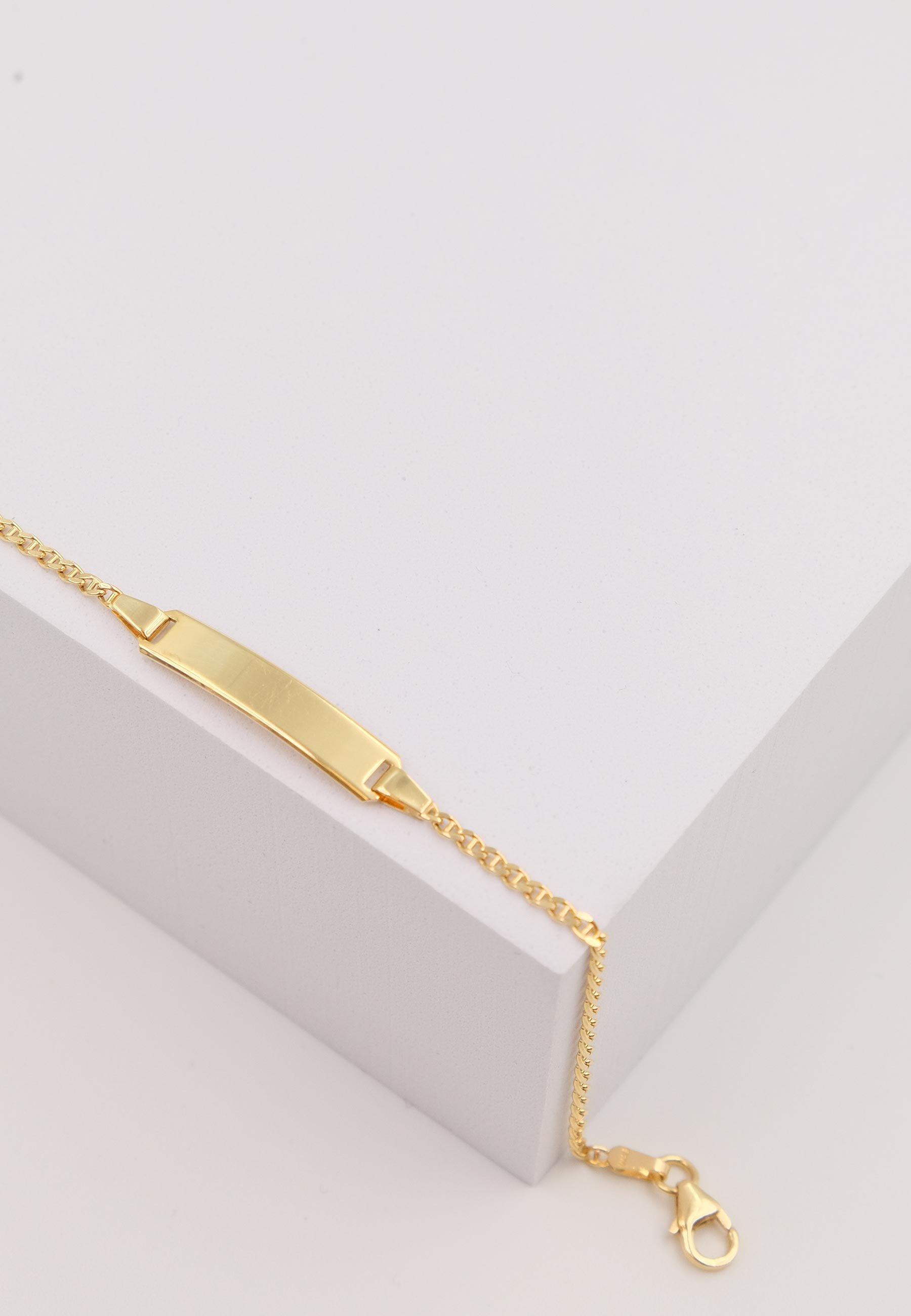 MUAU Schmuck Bébé Bracelet Stäbchenpanzer Gelbgold 750, 14cm Gravurplatte 1.8cm