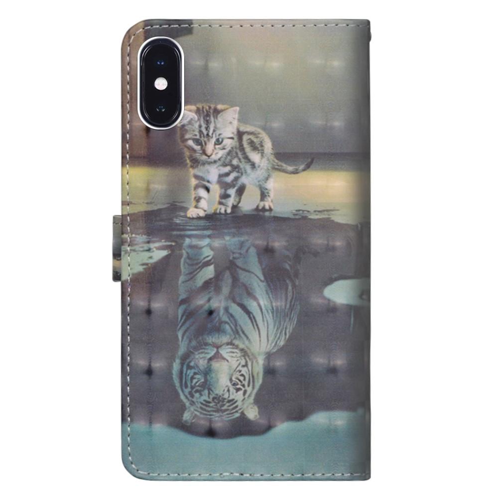 Cover-Discount iPhone Xs / X - Etui Ledertasche Katze Glitzer Effekt