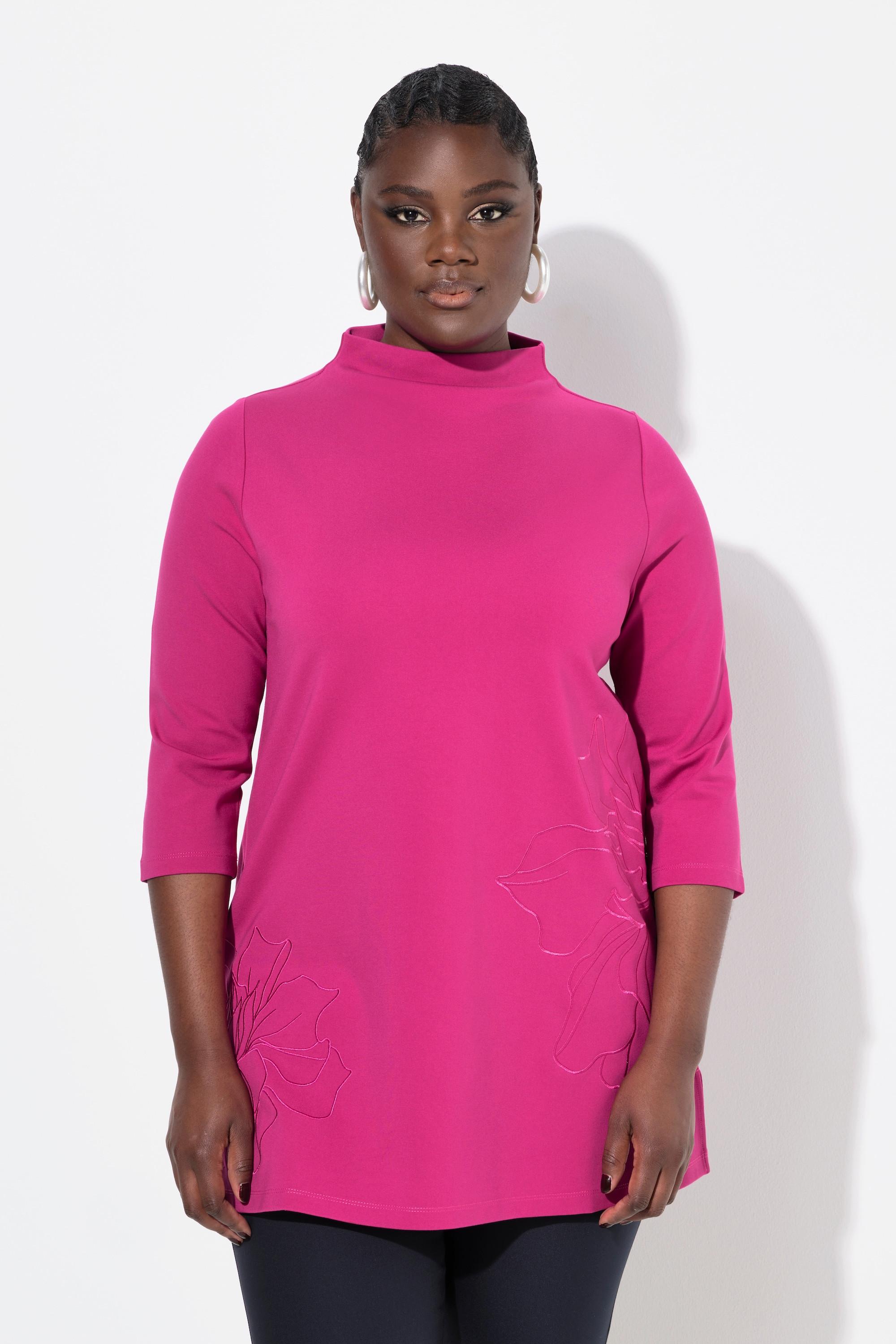 Ulla Popken Sweatshirt, Stickerei, A-Linie, Stehkragen, 3/4-Arm