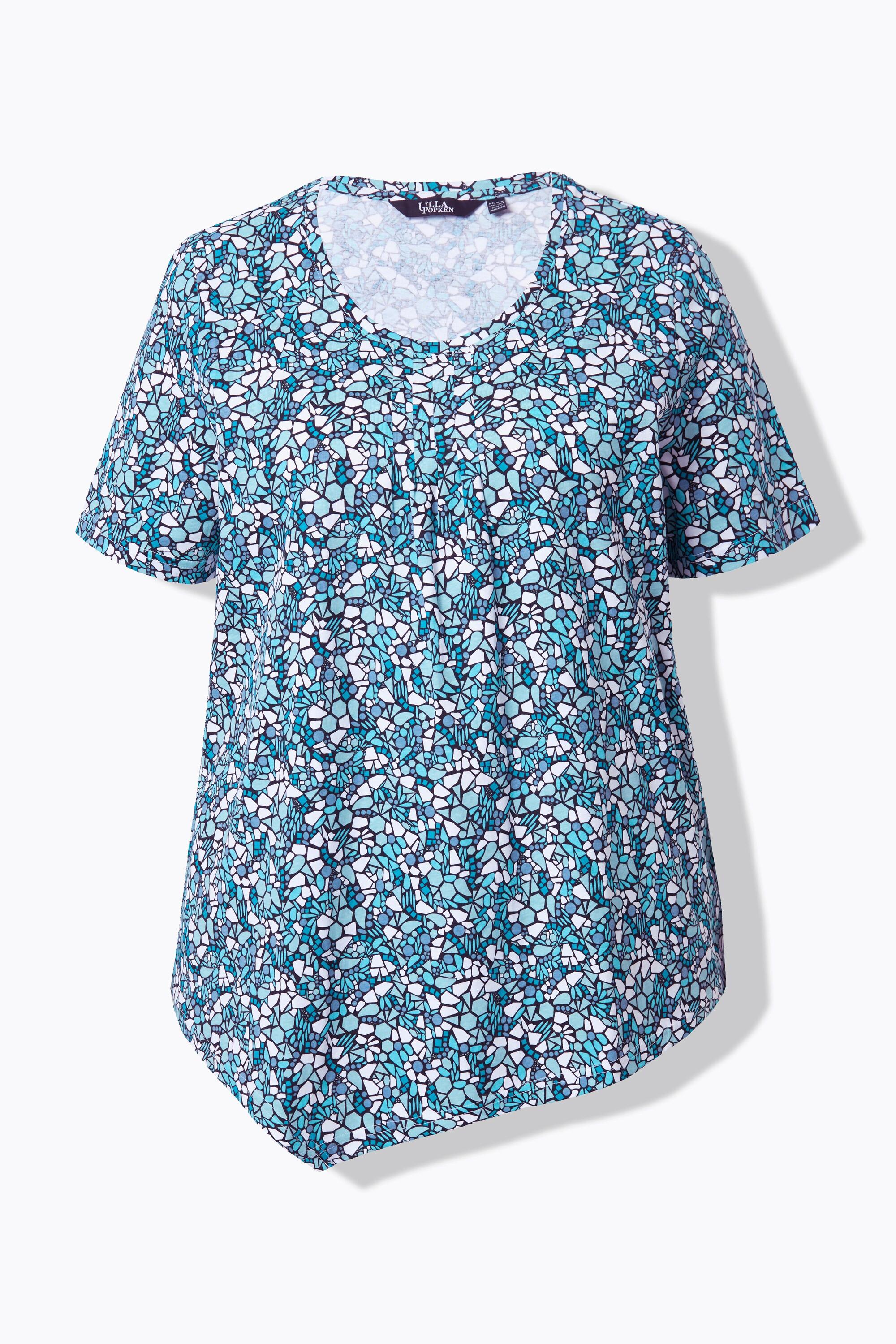 Ulla Popken T-Shirt Zipfelsaum A-Linie Biesen Rundhals Halbarm