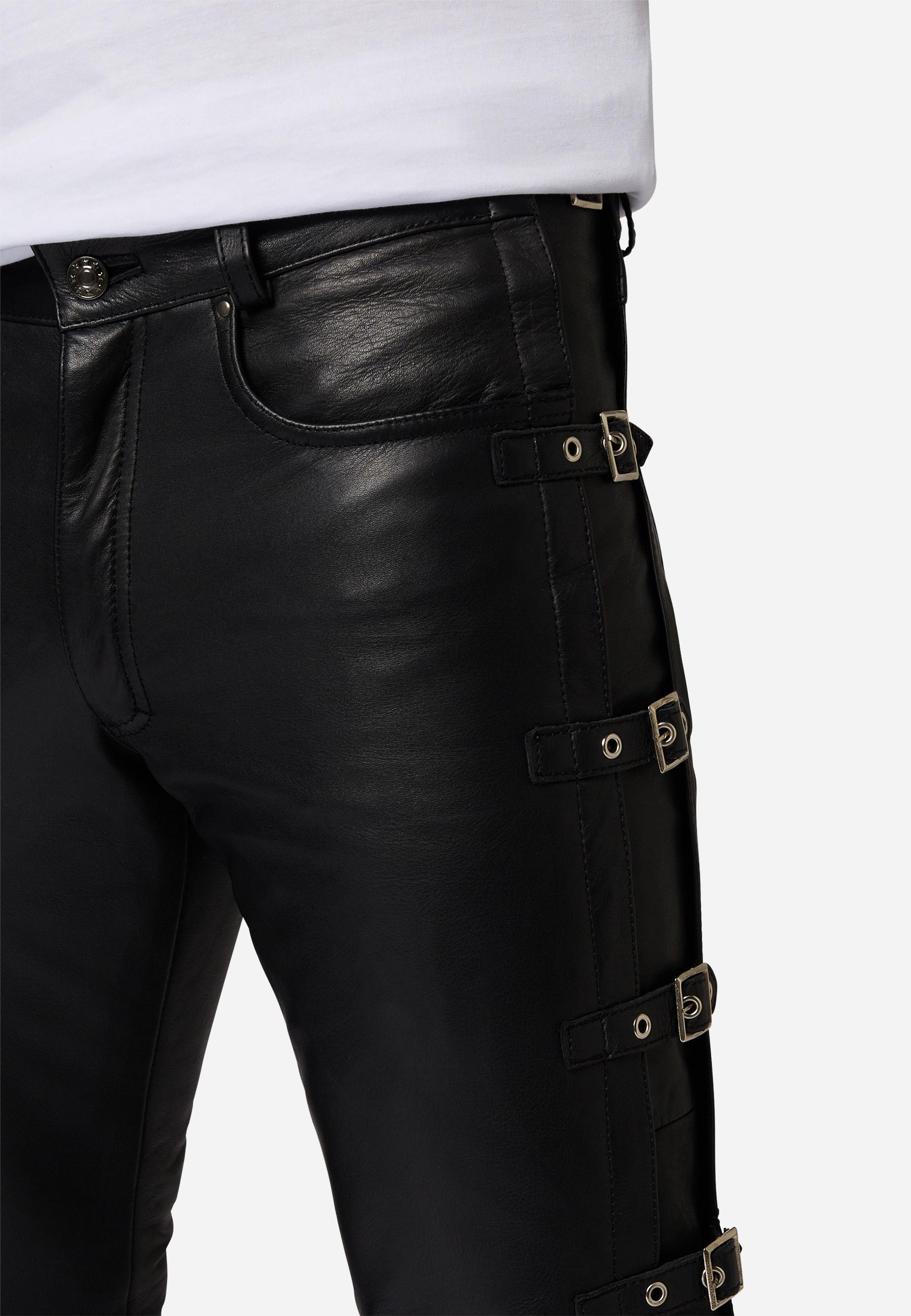 RICANO Lederhose Buckle mit Schnallengürteln und klassischem 5-Pocket-Stil