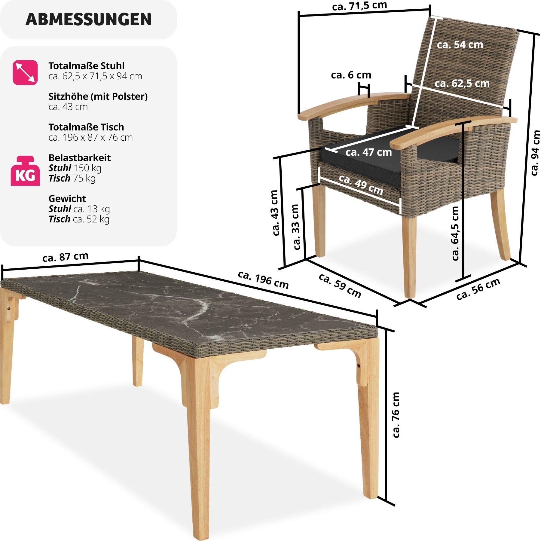 Tectake Rattan Tisch Foggia mit 8 Stühlen Rosarno