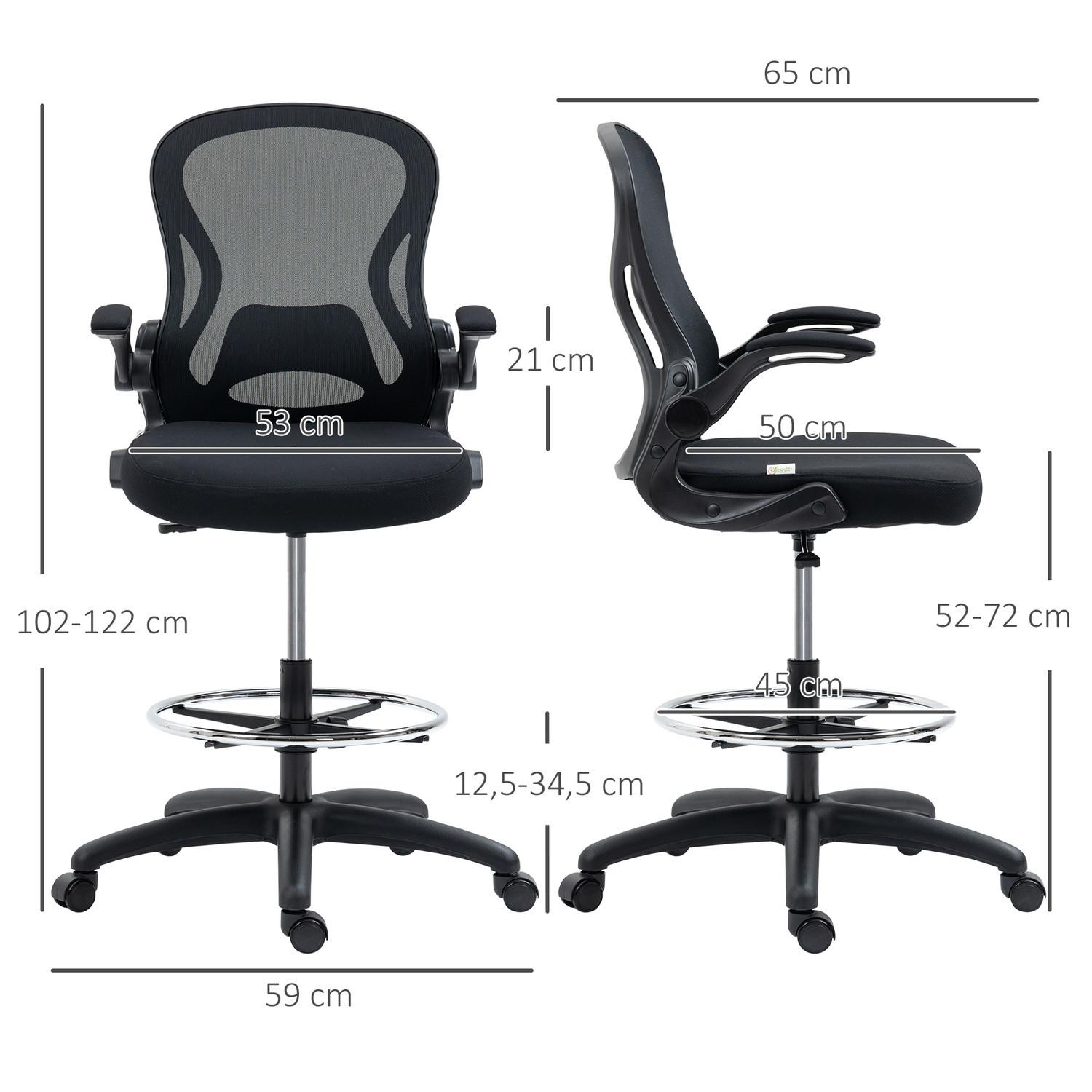 Northio Bürostuhl Ergonomischer Arbeitsstuhl Mit Verstellbarem Fußring, 110-130 Cm Höhenverstellbar, Rollen, Lendenwirbelstütze, Schwarz