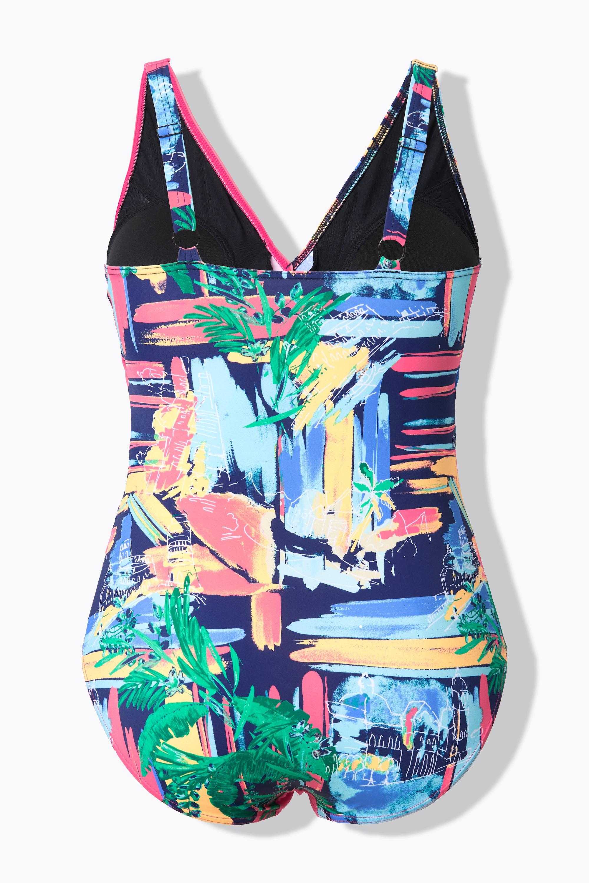 Ulla Popken Badeanzug, Wickeloptik, Softcups, V-Ausschnitt