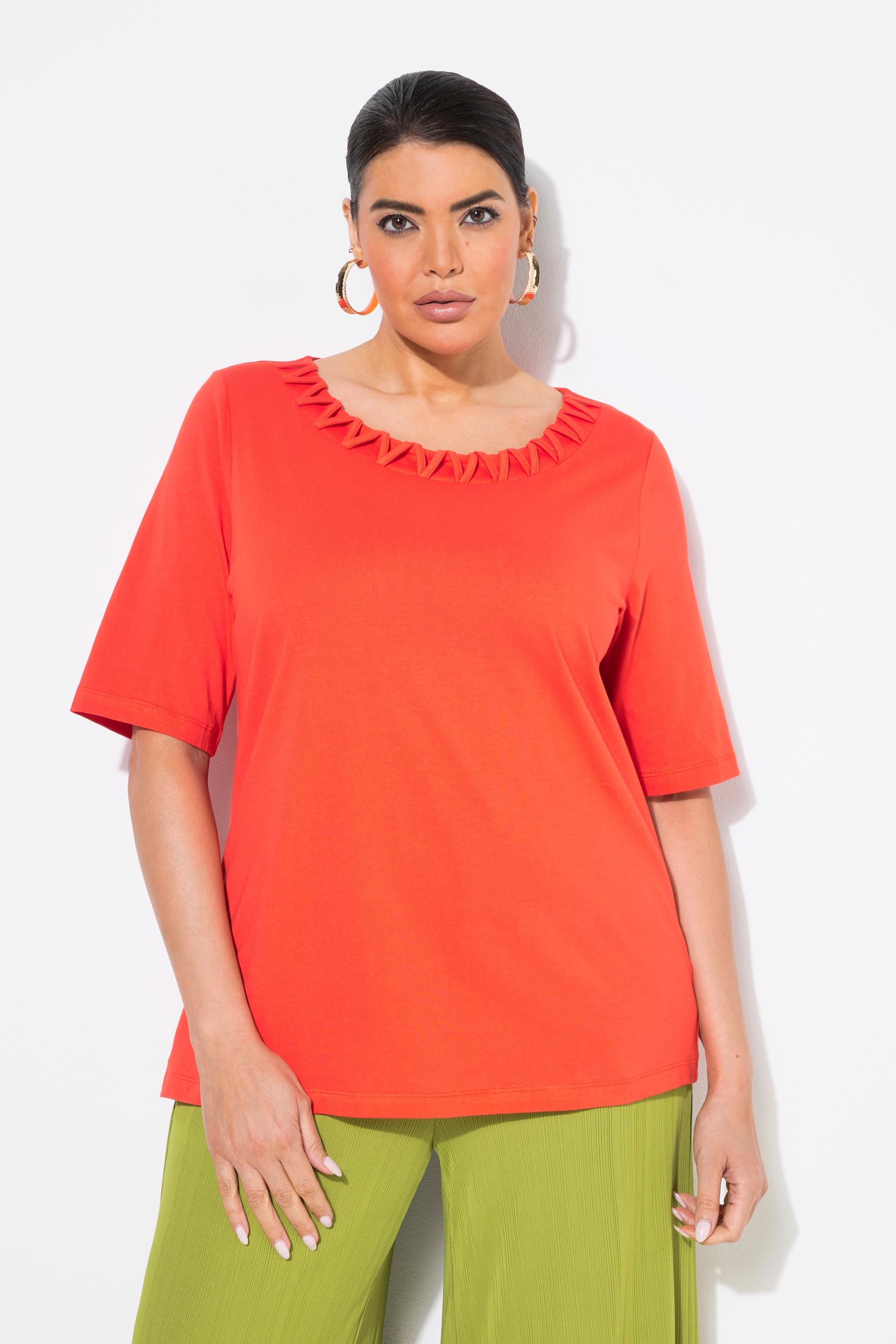 Ulla Popken T-Shirt Flecht-Zierkante Rundhals Halbarm