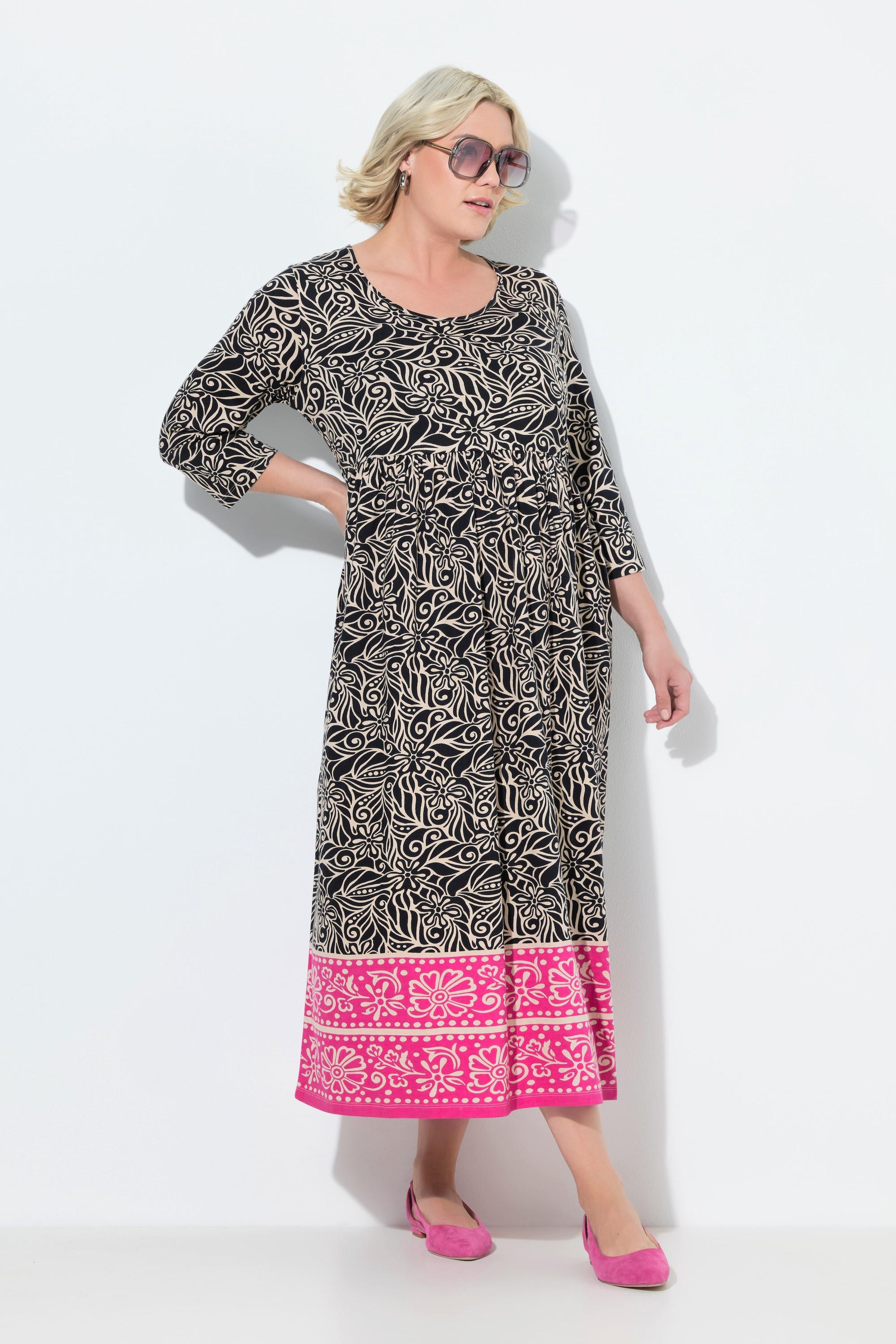 Ulla Popken Jerseykleid A-Linie Rundhals 3/4-Arm mit Taschen
