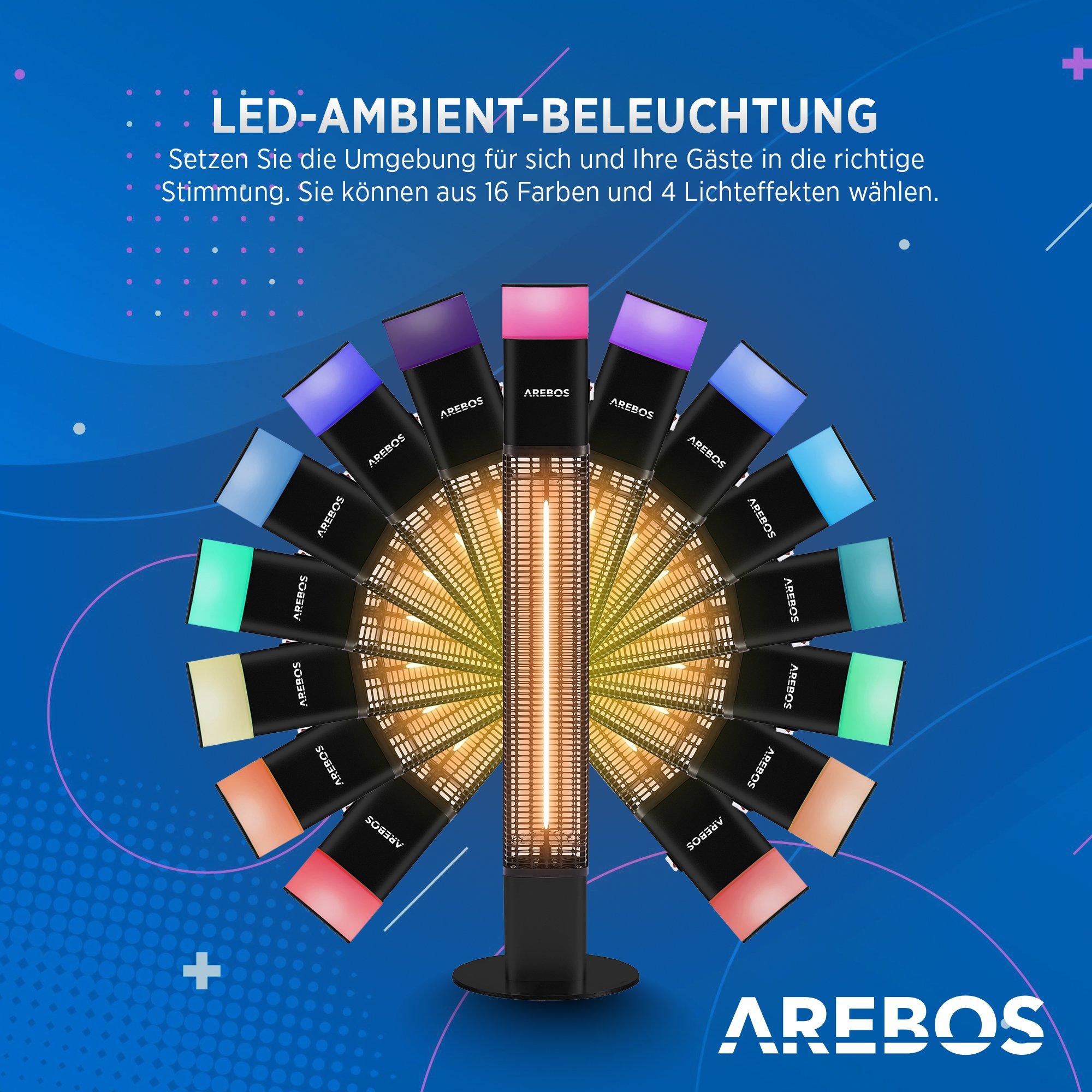 Arebos 1500 Watt Stand Heizstrahler | inkl.16 Farben LED-Licht mit Fernbedienung