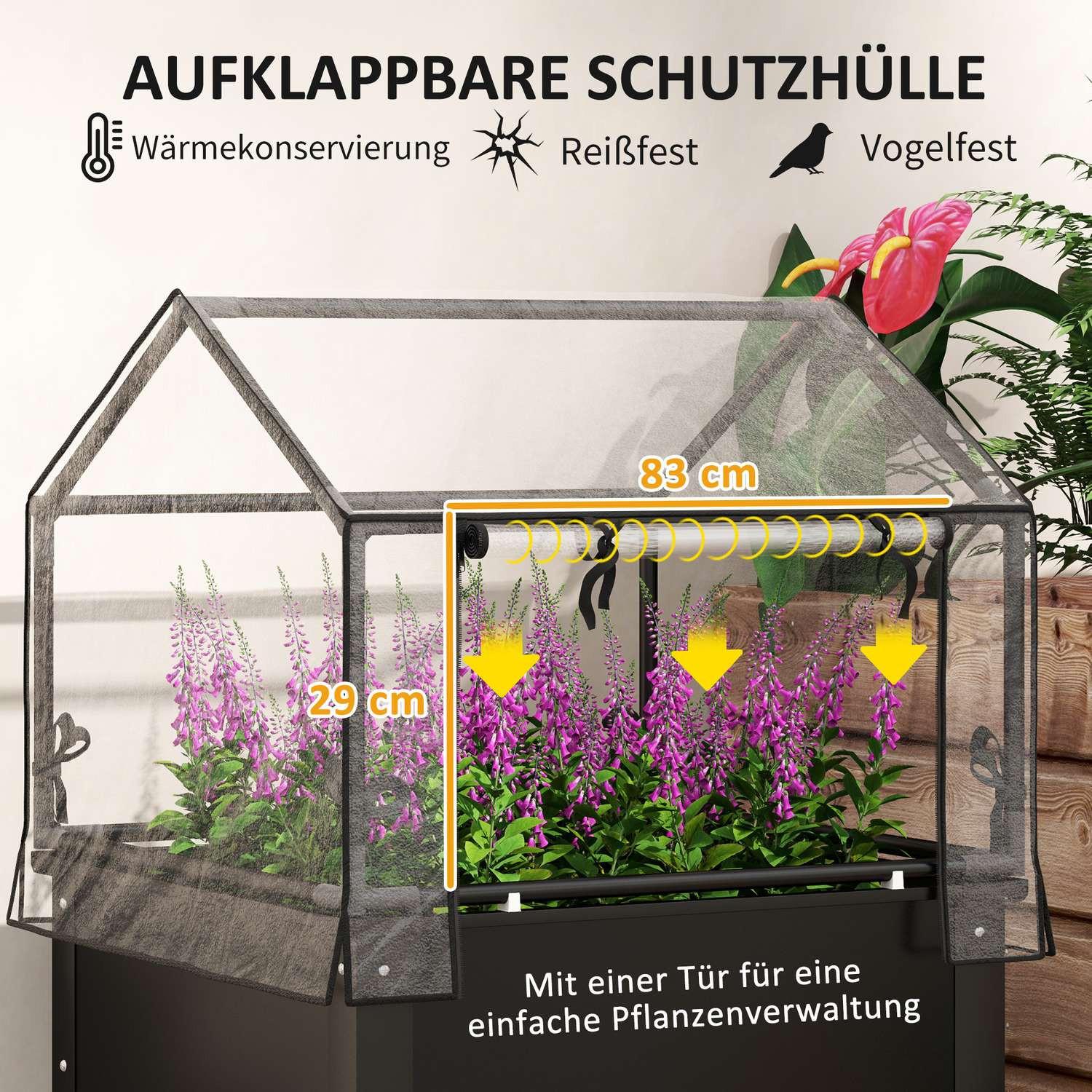 Northio Hochbeet mit Abdeckung, erhöhtes Kräuterbeet mit Ablauflöchern, Pflanzkasten aus Metall, wetterbeständig Gemüsebeet, Gartenbeet, Pflanzbeet für Garten, Balkon, 60 x 60 x 120 cm, Schwarz Aosom
