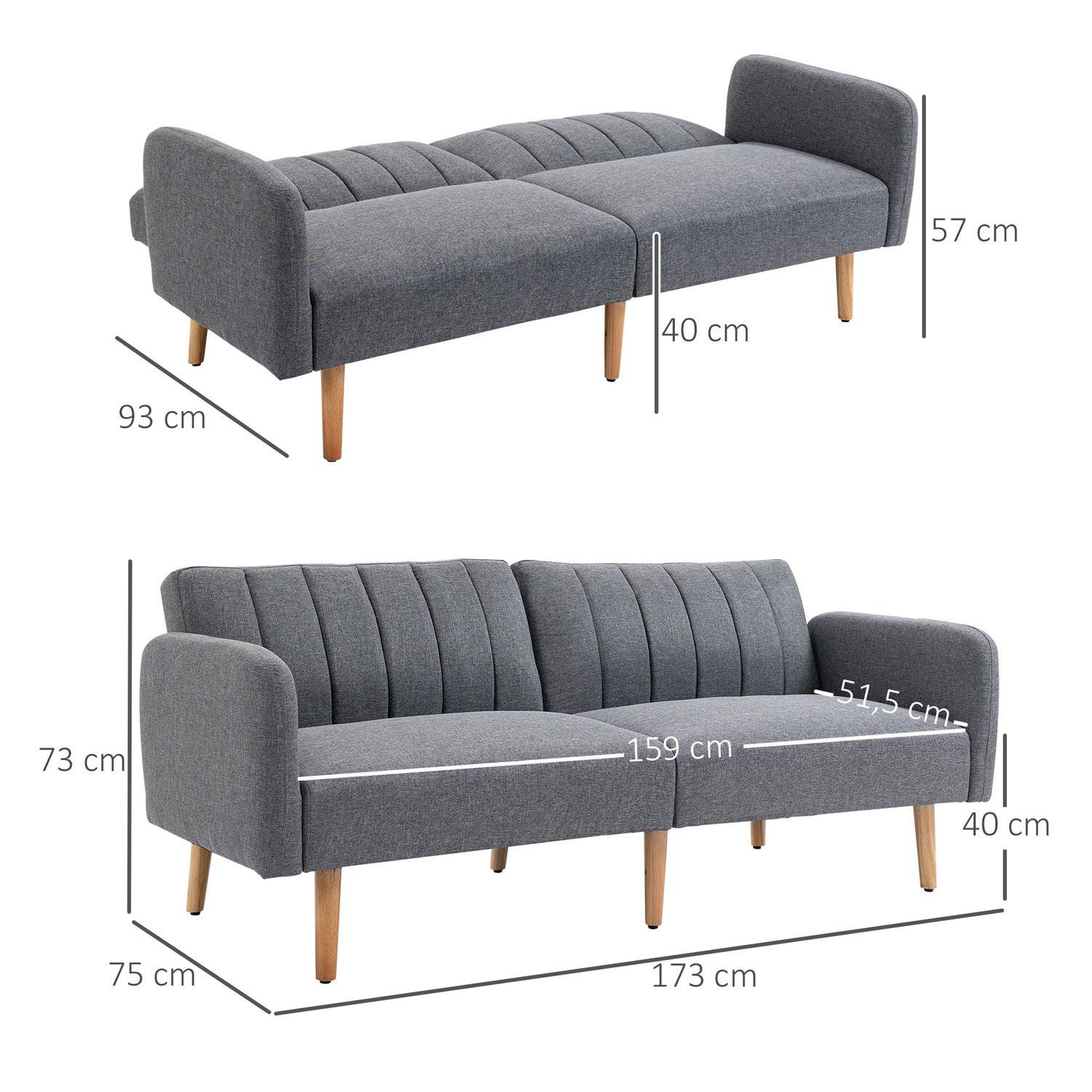 Northio Schlafsofa Klappsofa 2-Sitzer, Bettsofa Mit Schlaffunktion, Leinenartiges Polyester, Gummiholz, Grau, 173X75X73Cm