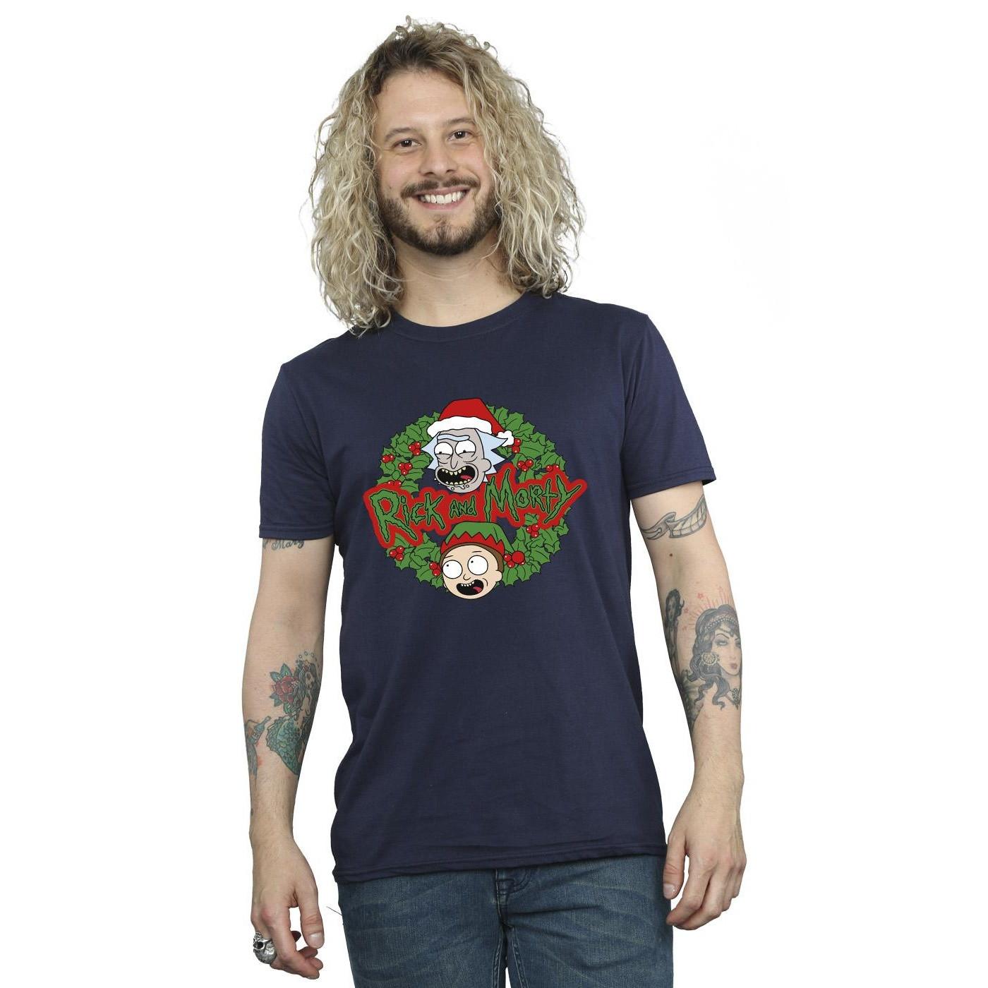 Rick And Morty Rick and Morty Christmas Wreath Print T-Shirt