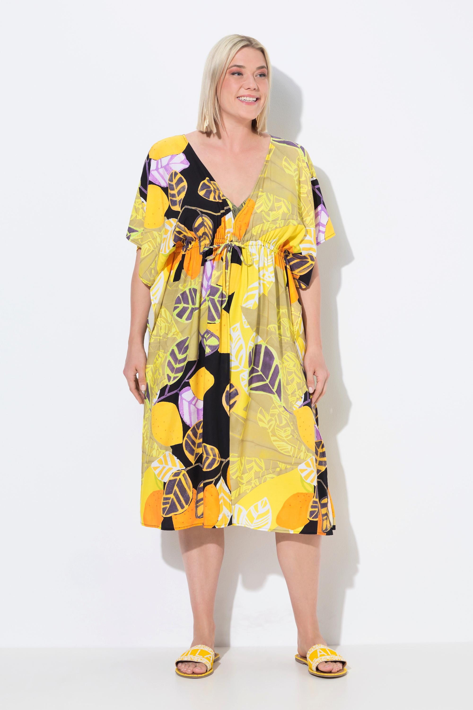 Ulla Popken Oversized Kaftan mit Zitronen Print V-Ausschnitt Halbarm