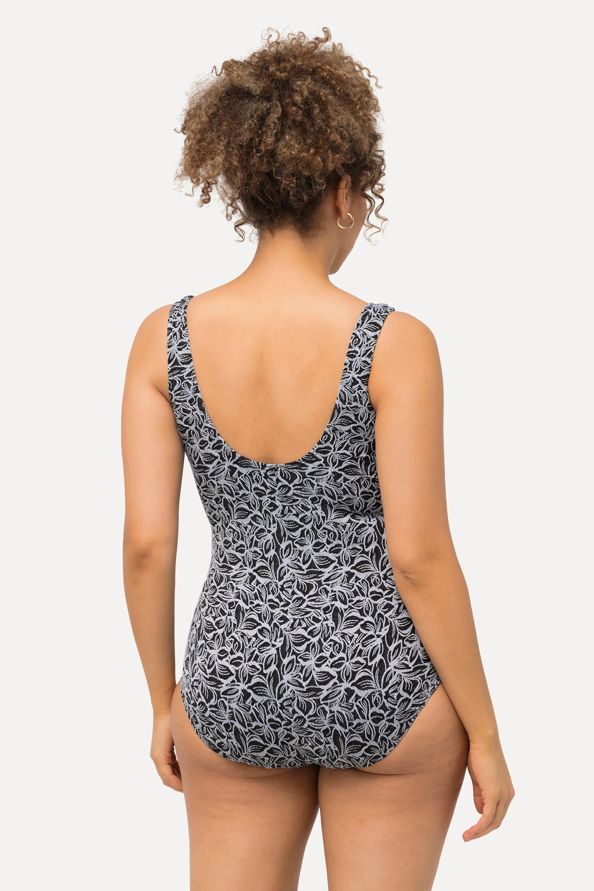 Ulla Popken Badeanzug, Blätter, Softcups, tiefer Rückenausschnitt