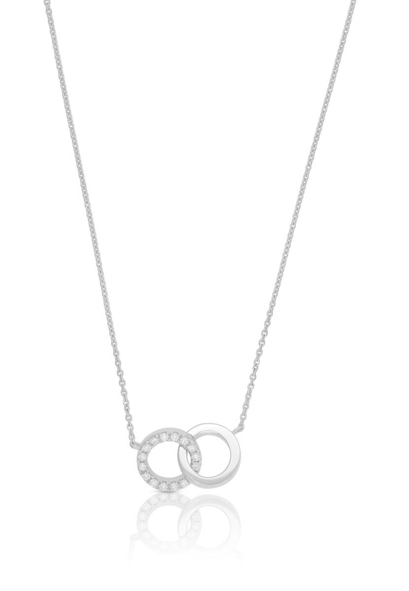 MUAU Schmuck Collier 750/18K Weissgold Doppel-Kreis, Diamant 0.16ct.