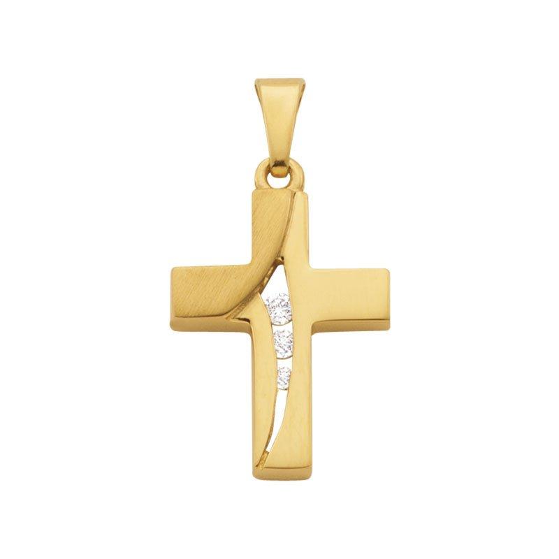 MUAU Schmuck Anhänger Kreuz Gelbgold 750 Diamant 0.0425ct. 22x12mm