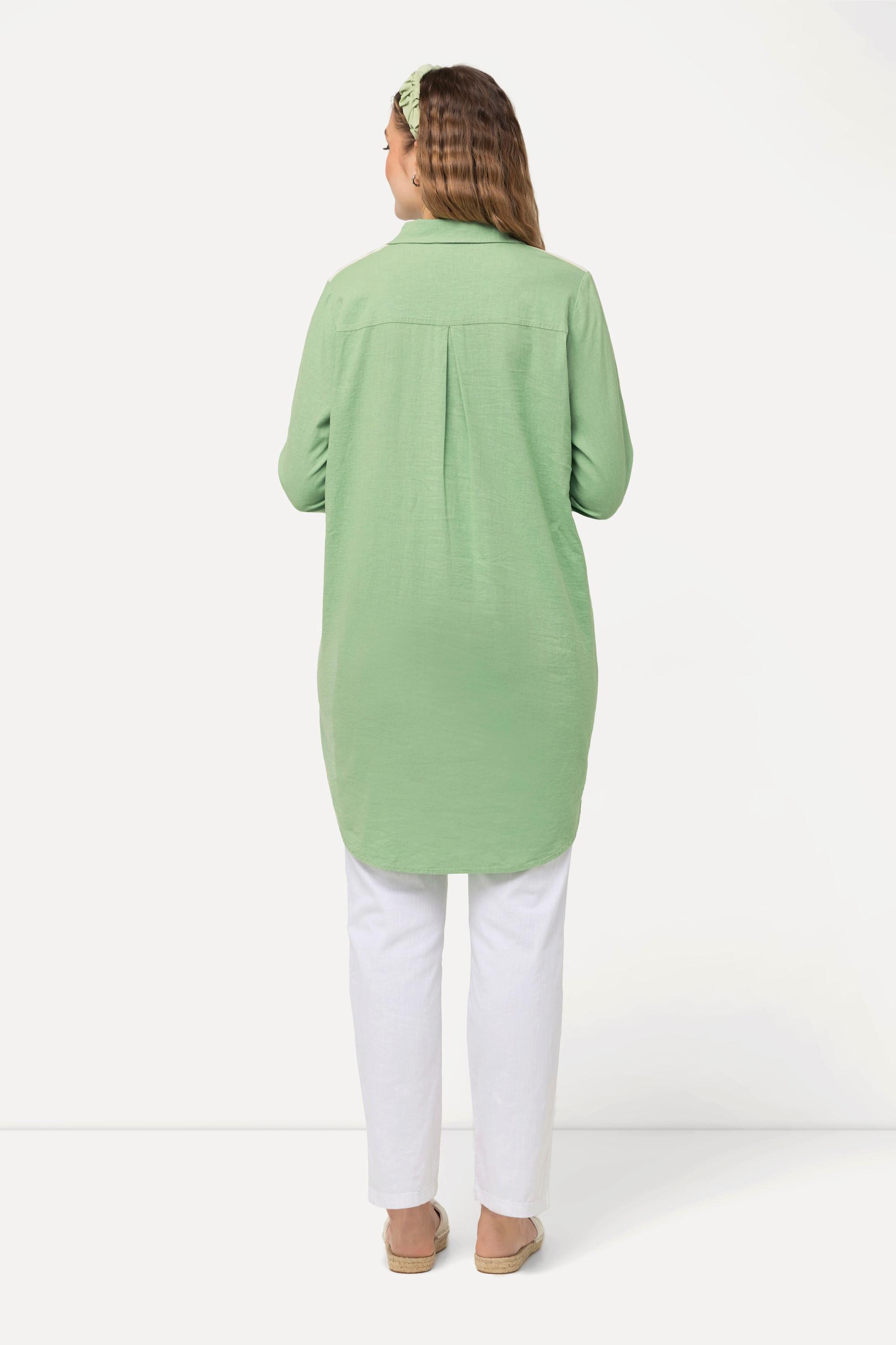 Ulla Popken Longbluse Leinenmix Streifenband Hemdkragen Langarm