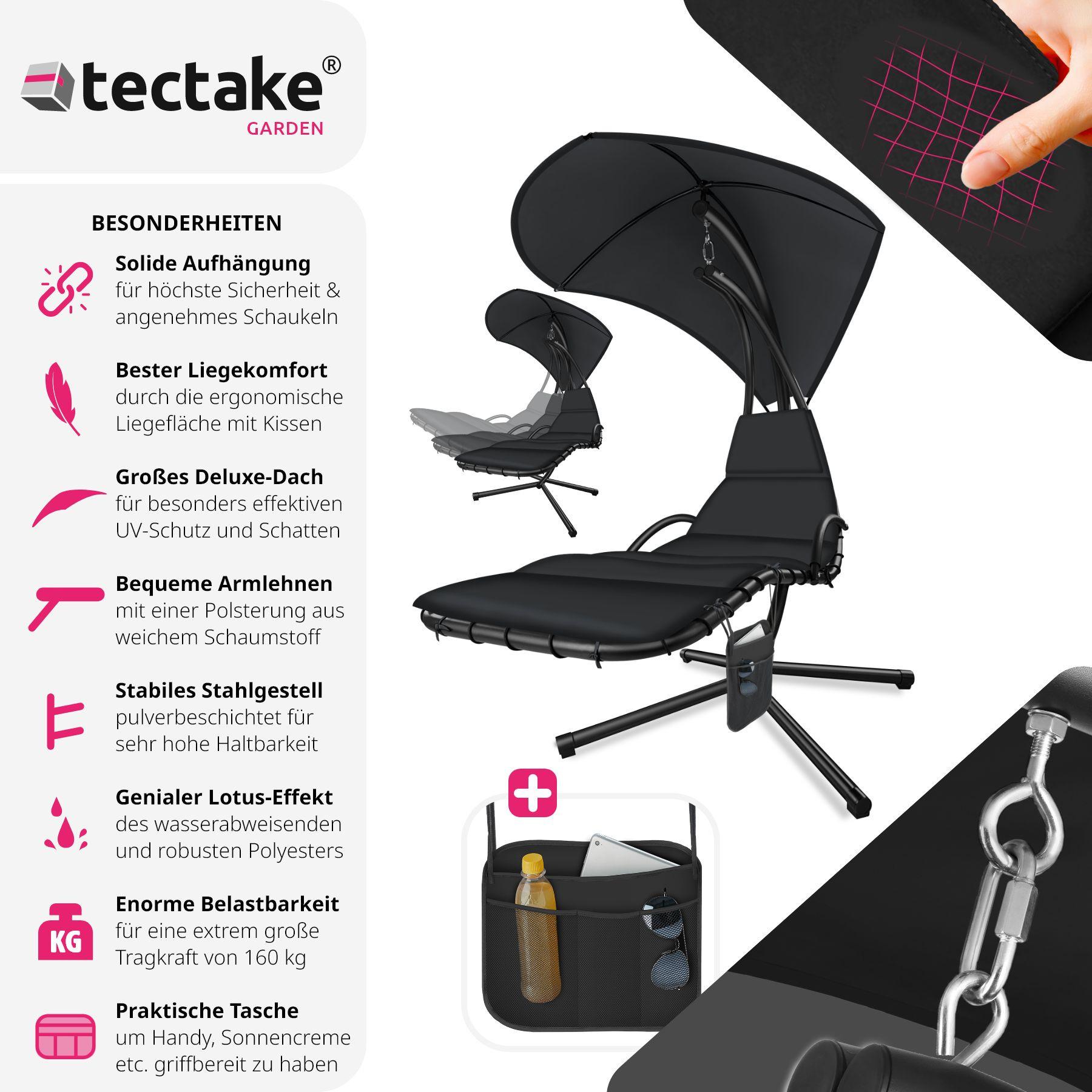 Tectake Hängeliege Elaria mit Sonnendach und Seitentasche