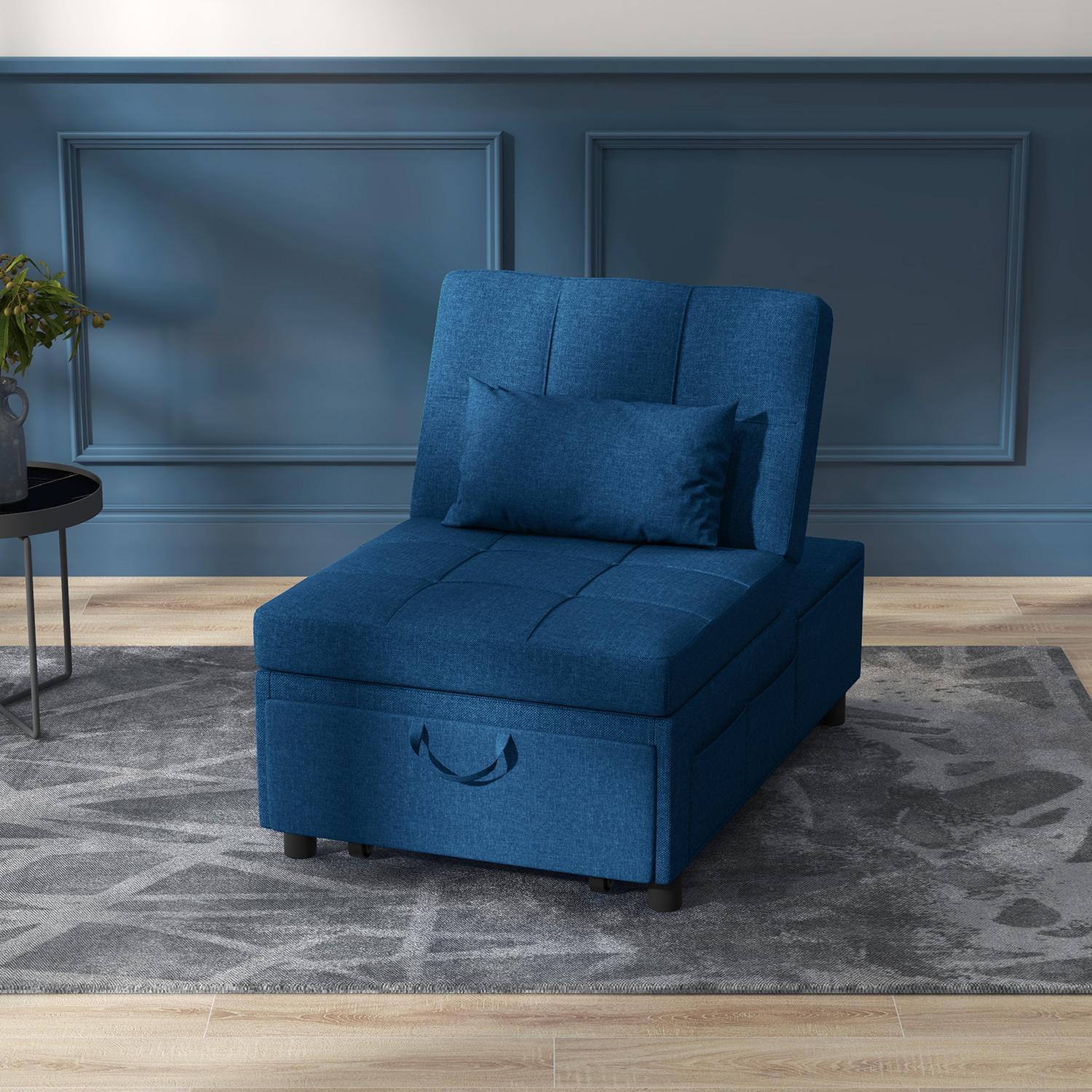 Northio 3-in-1 Schlafsessel mit Bettfunktion, ausziehbares Schlafsofa, Schlafstuhl mit Seitentasche, Verstellbarer Rückenlehne, bis 150 kg belastbar, für Wohnzimmer,Schlafzimmer, Blau