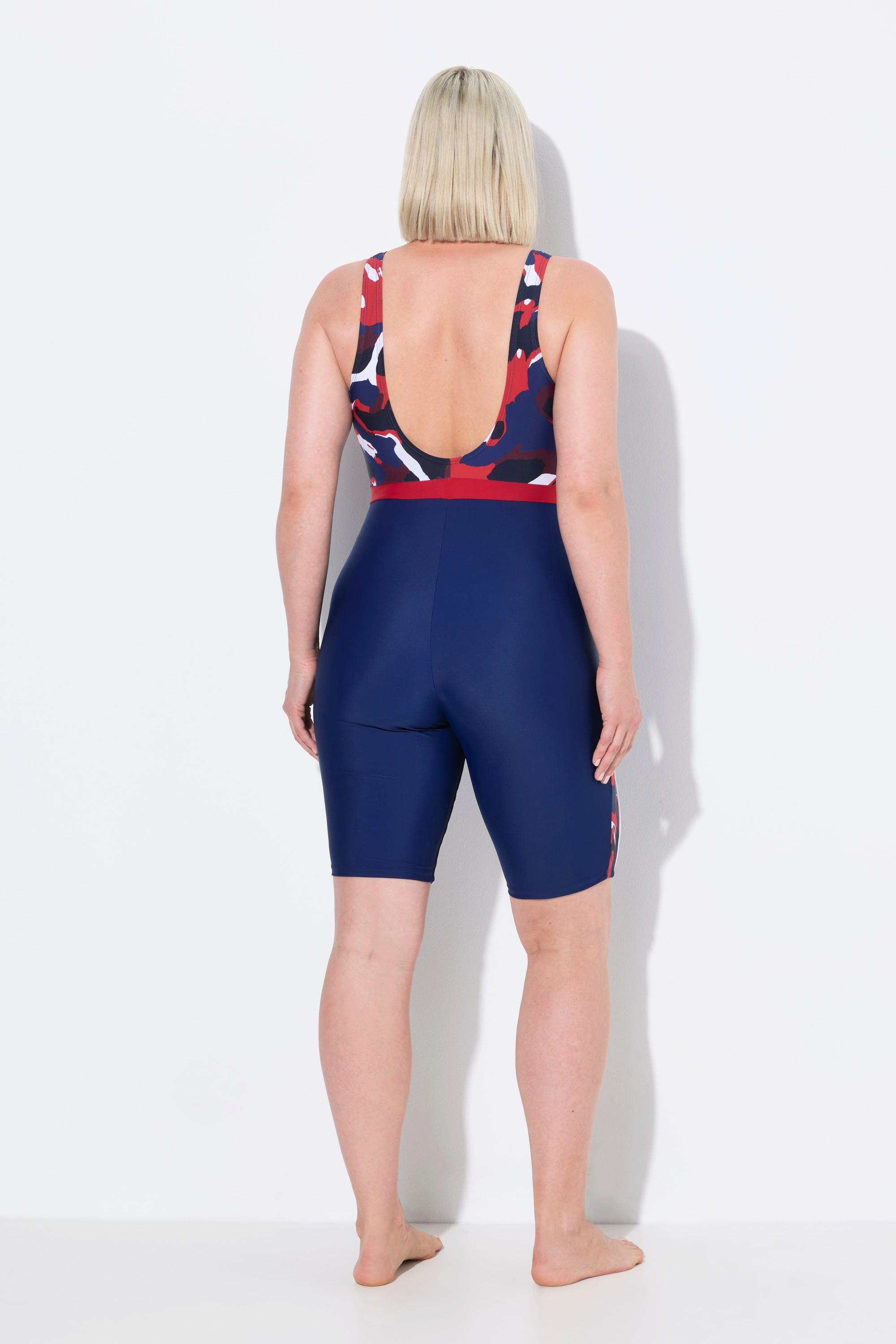 Ulla Popken Badeanzug, langes Bein, ohne Softcups, Zipper, recycelt