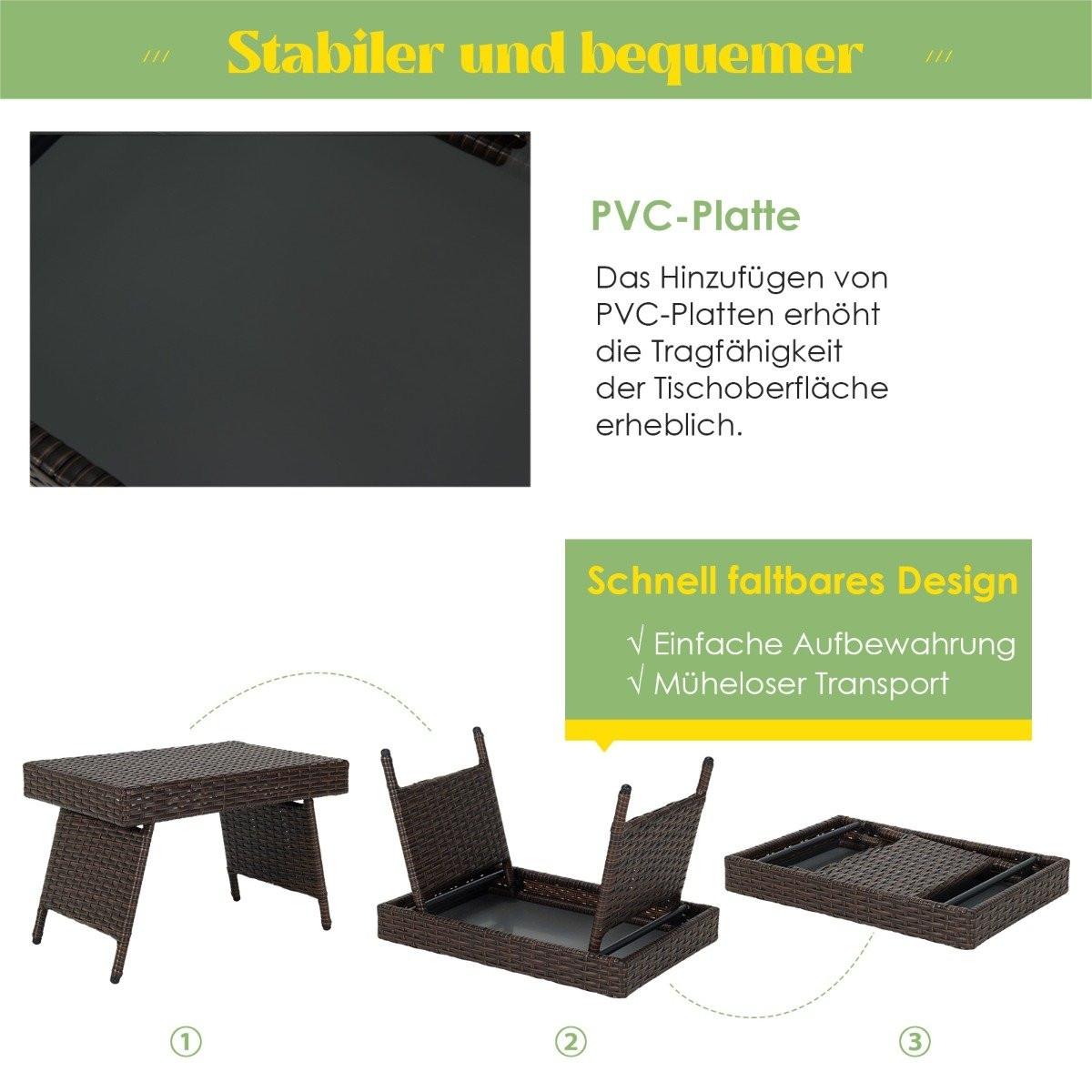 Northix Klappbarer Couchtisch Outdoor-Beistelltisch mit PVC-Platte 60 x 40 x 40 cm Braun