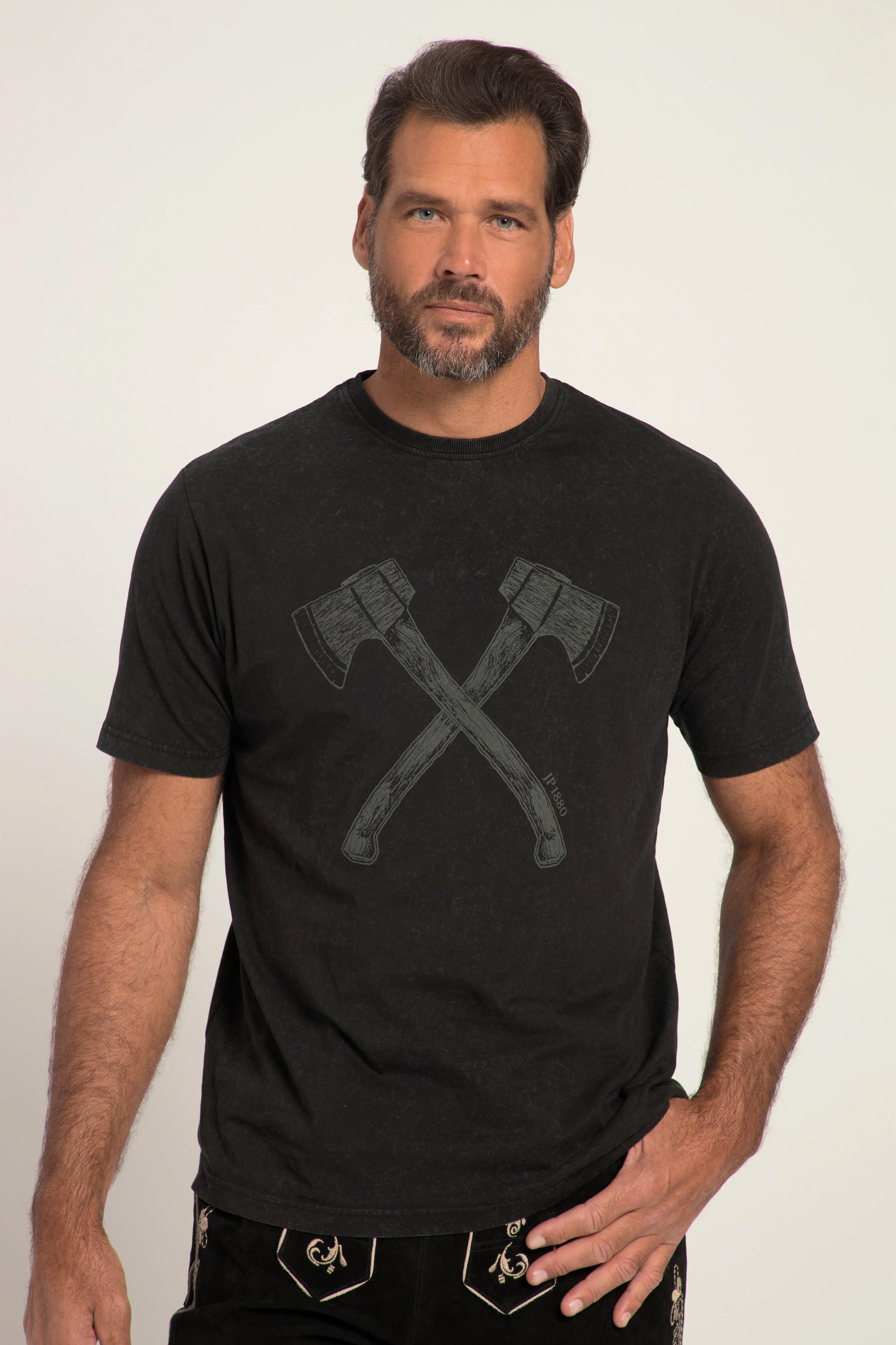 JP1880 Tracht Halbarm Doppelaxt Print Vintage Look T-Shirt Rundhals