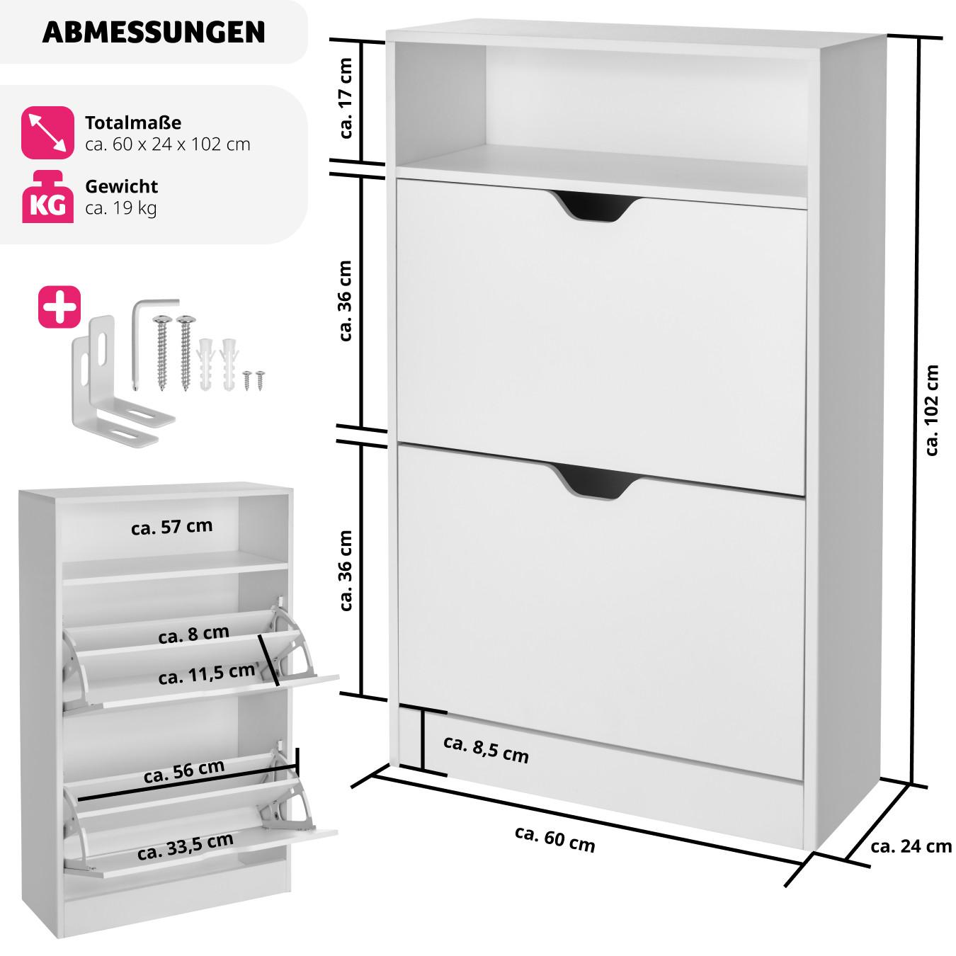Tectake Schuhschrank Calea mit 2 Kippfächern für 12 Paar Schuhe