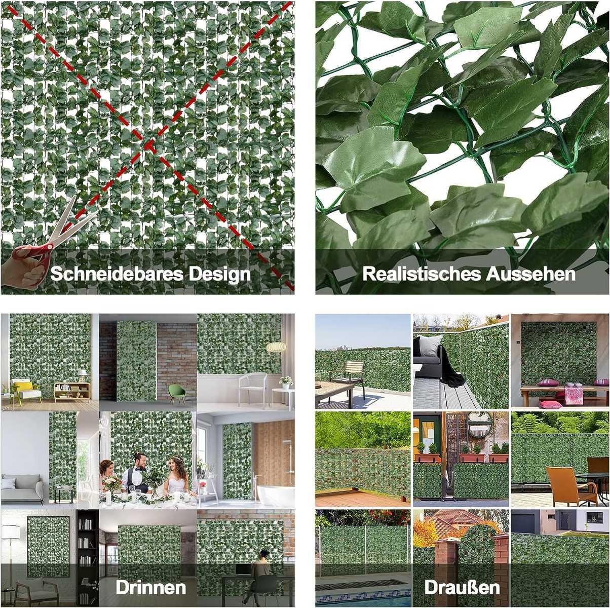 B2X Künstliche Efeu Garten Sichtschutz Balkonsichtschutz Blätteroptik Windschutz 150 x 240 cm Grün