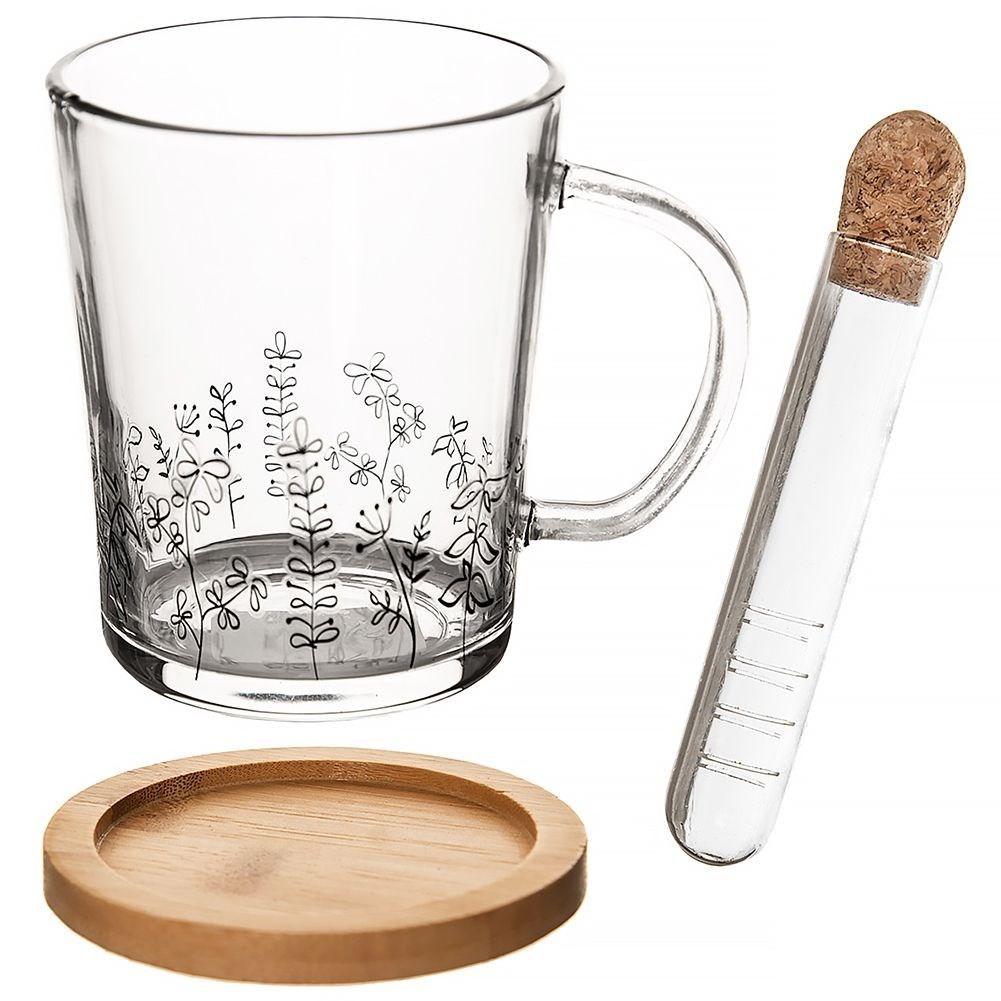 Orion Glasbecher-Set: Henkel, Teesieb & Bambusholz-Untersetzer