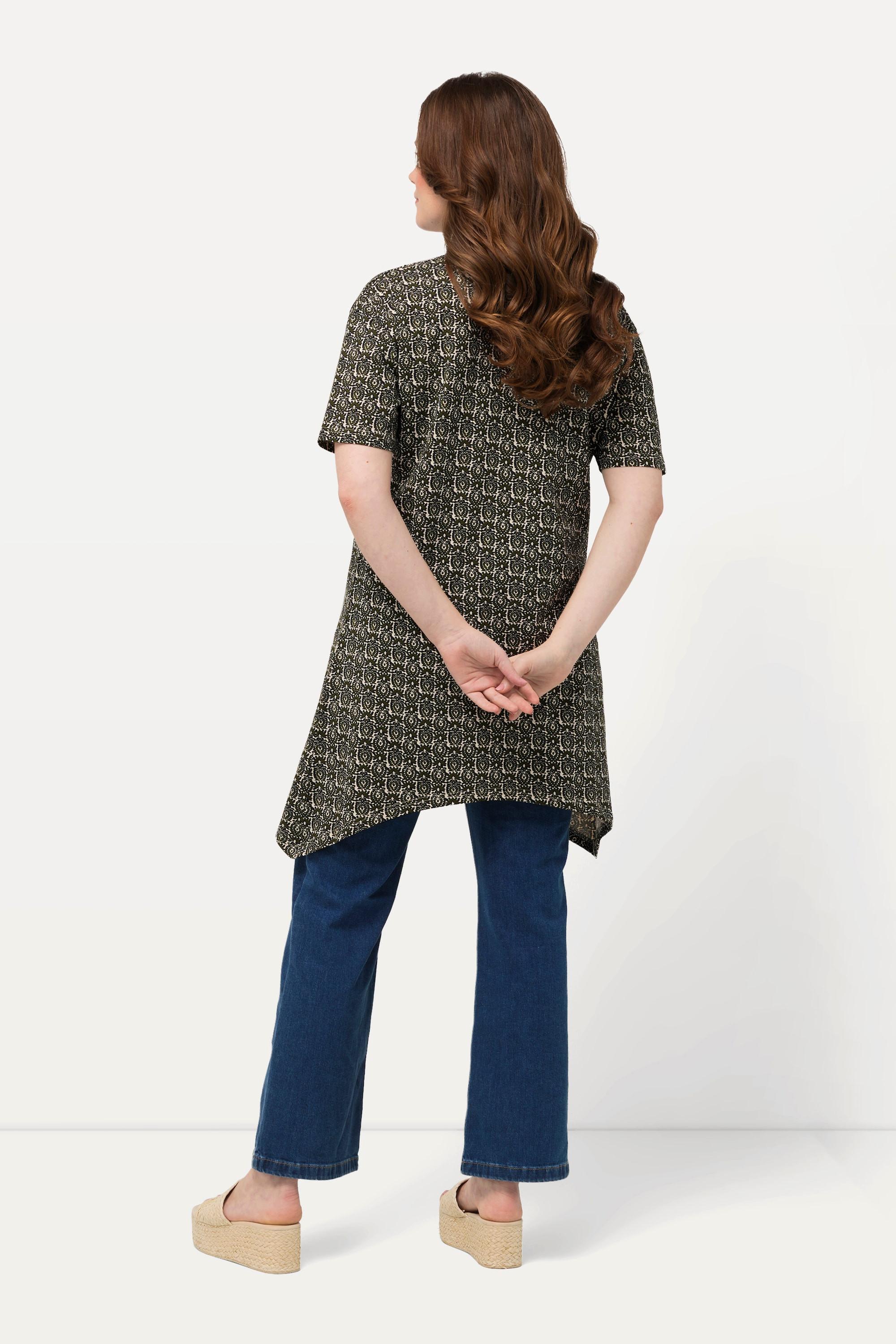 Ulla Popken A-Linie V-Ausschnitt Halbarm Longshirt