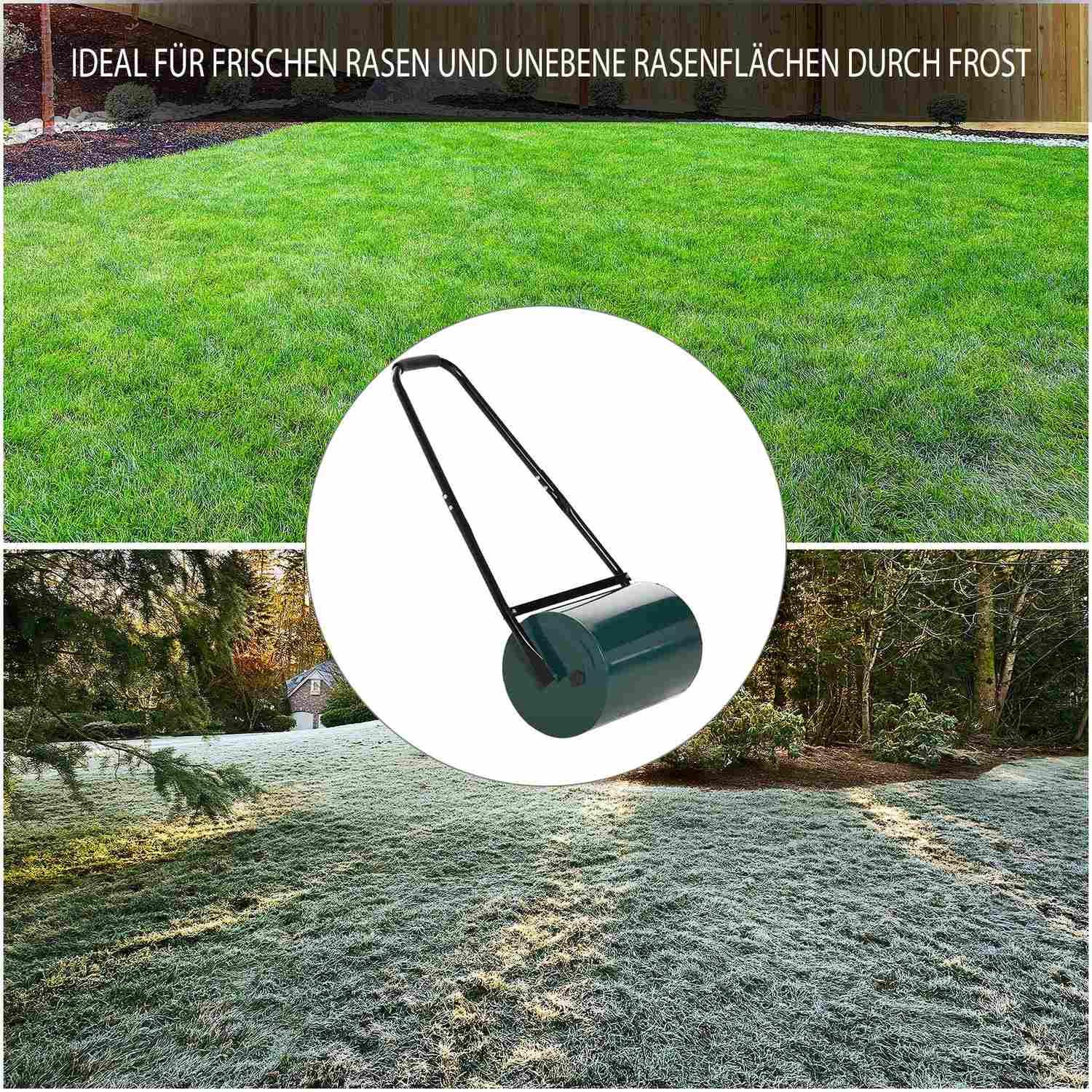 Northio Rasenwalze Gartenrolle Gartenwalze mit U-Griff 31 cm Durchmesser 30 cm Arbeitsbreit 40 L Wasser-/Sandfüllunge Metall Grün