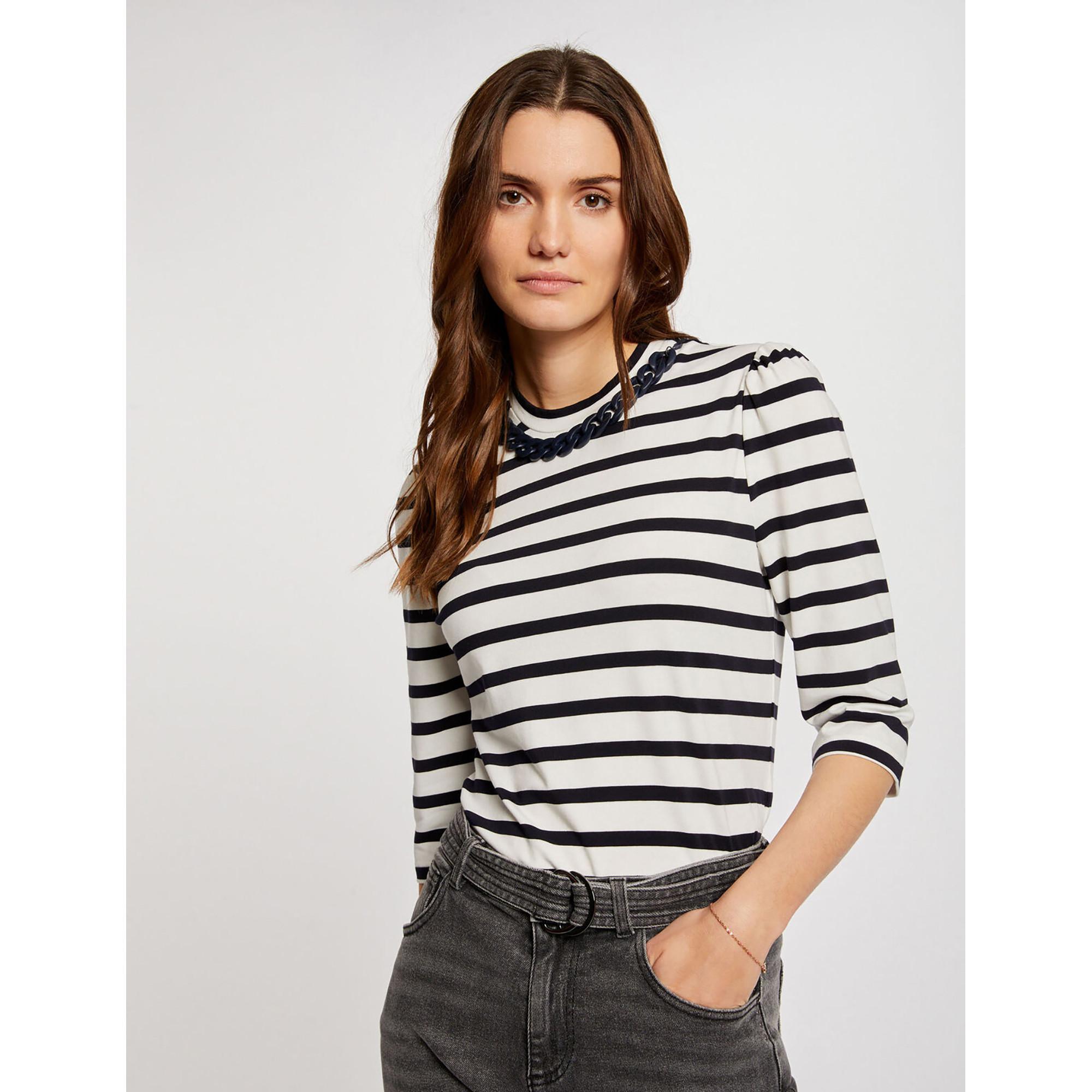 MORGAN Gestreiftes Regular Fit T-Shirt mit Rüschenkragen