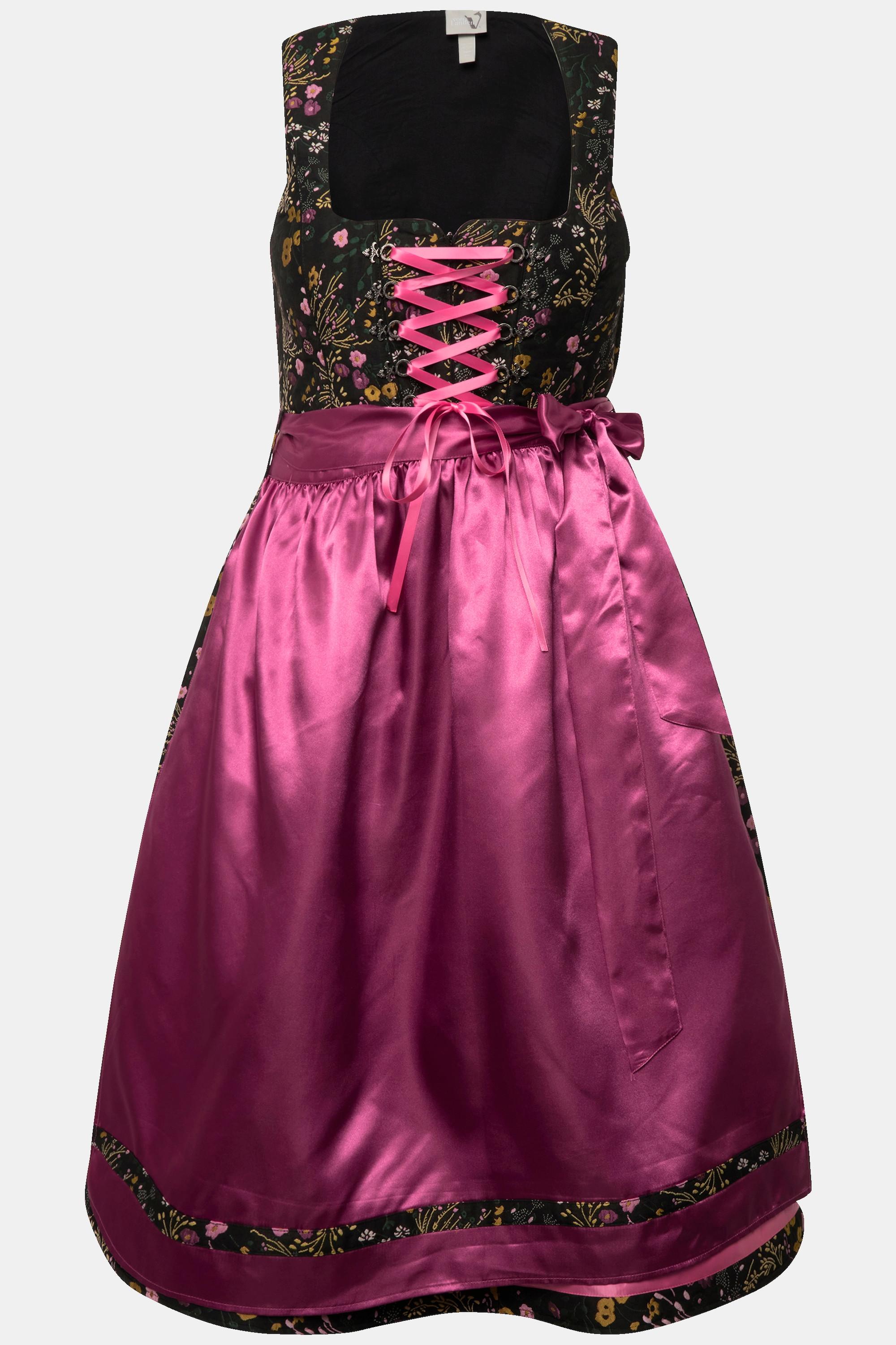 Ulla Popken Dirndl mit Blüten Pailletten und Carree-Ausschnitt