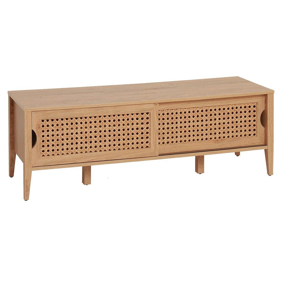 Calicosy TV-Möbel mit 2 Schiebetüren Rattan-Dekor - L138 cm