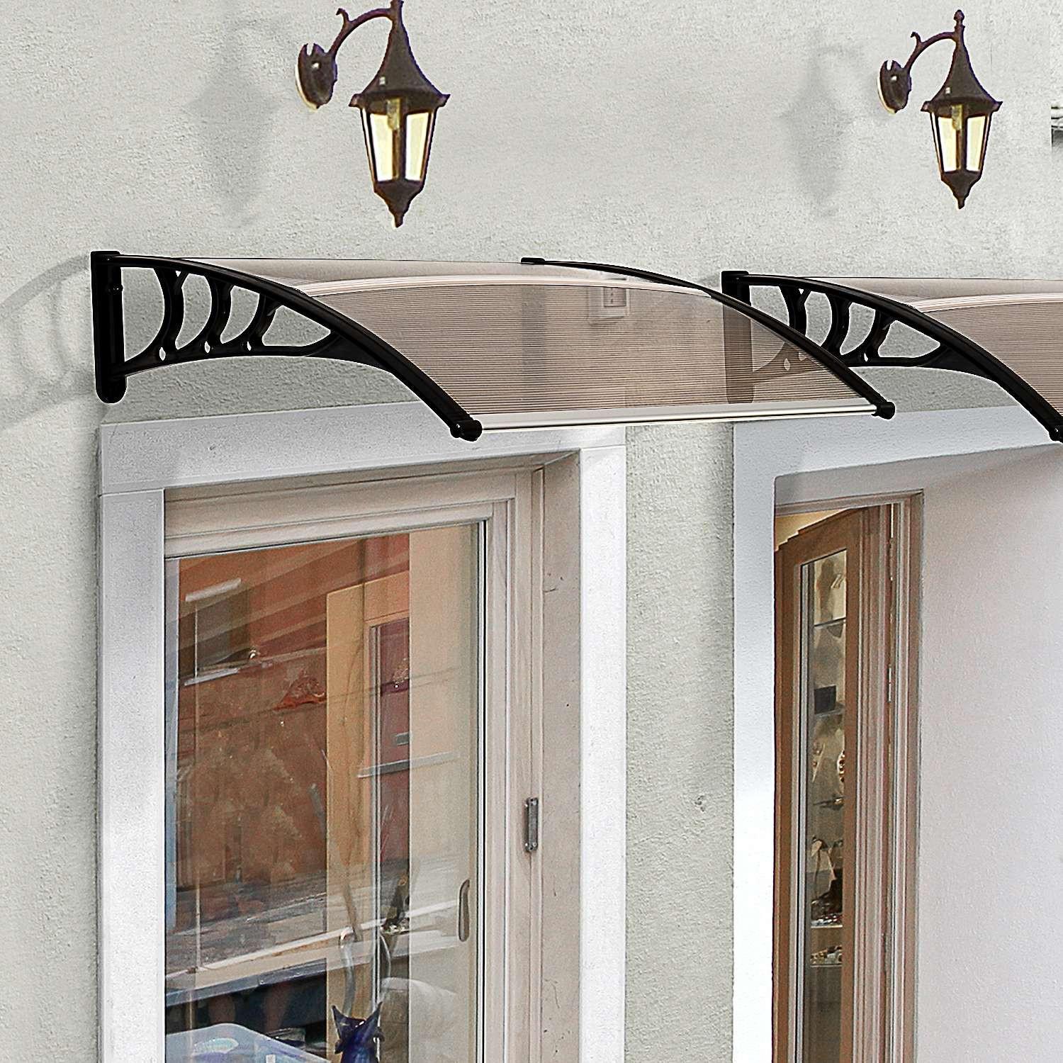 Northio Vordach Haustür Pultvordach Überdachung Aus Polycarbonat, Wetterfest, Braun, 120X75Cm