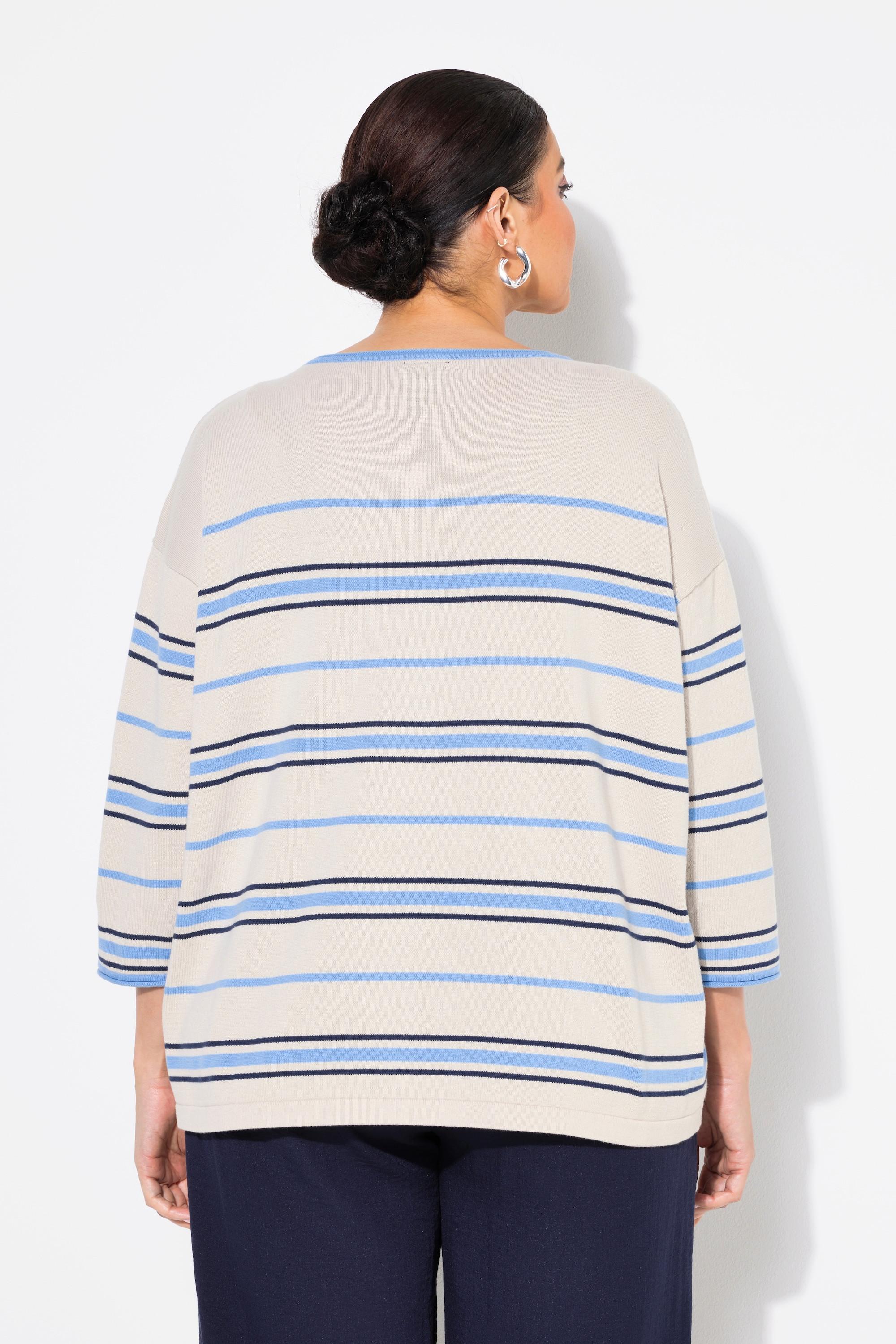 Ulla Popken Pullover, Streifen, Oversized, Rundhals, 3/4-Arm