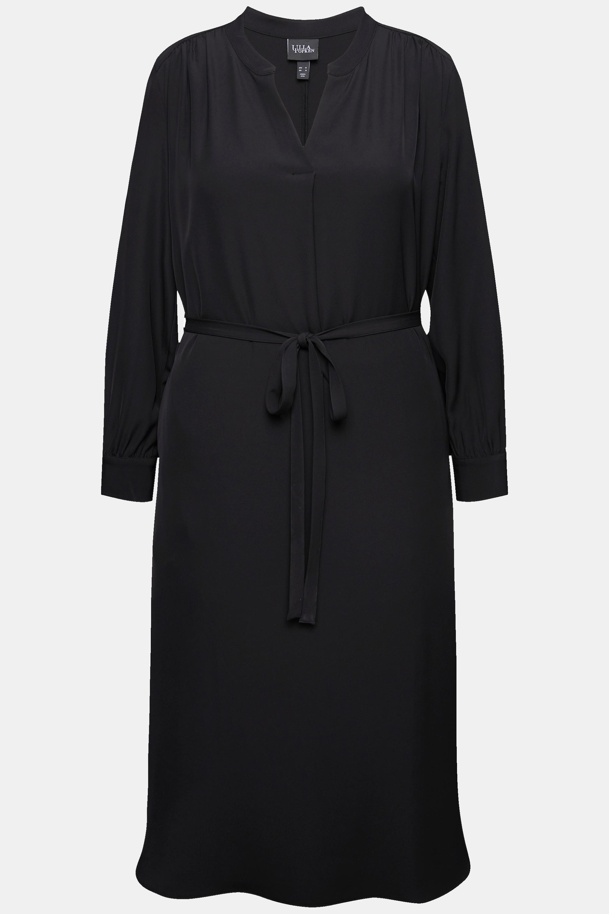 Ulla Popken Midikleid V-Ausschnitt Bindegürtel Langarm Taschen