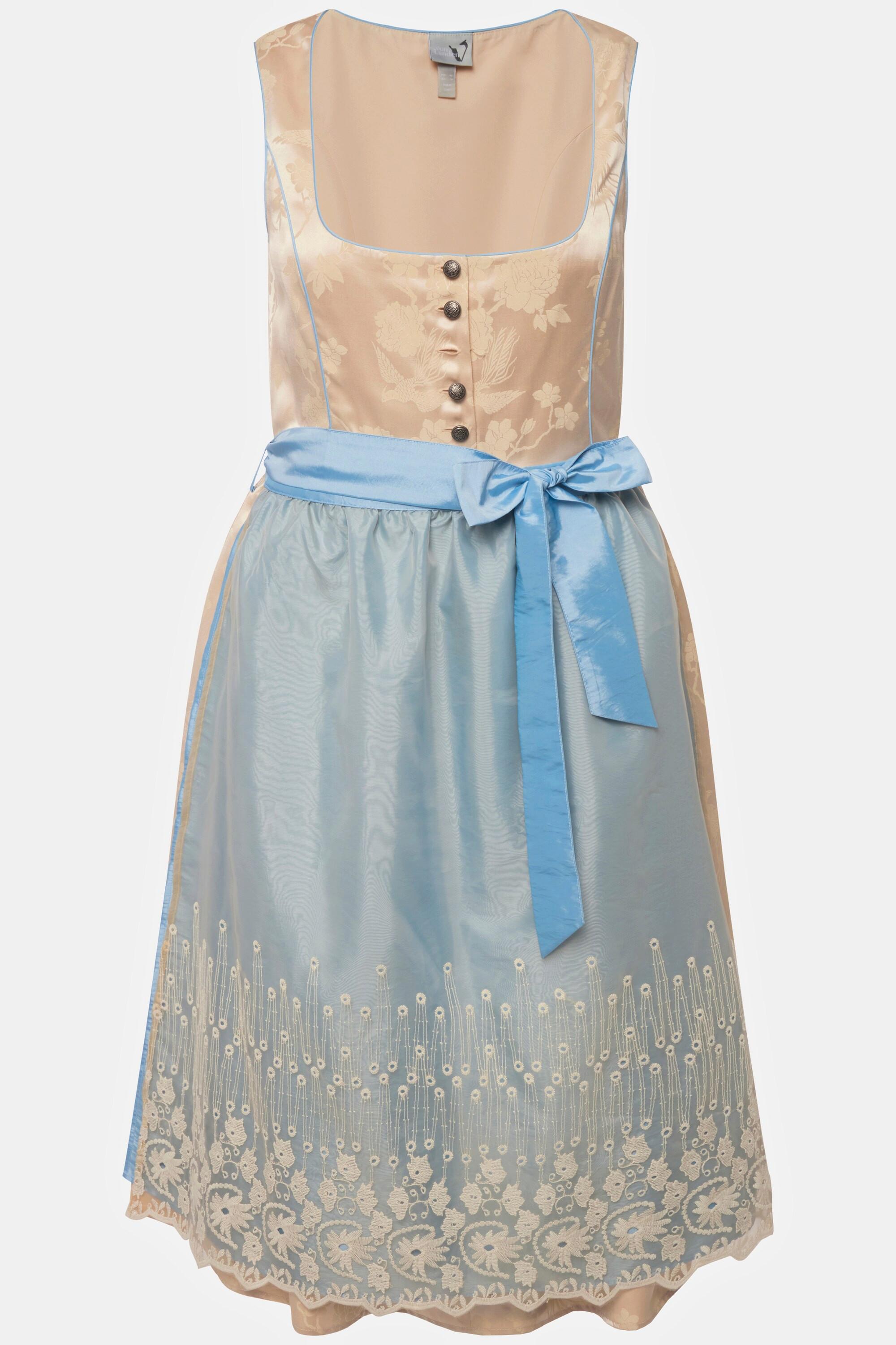 Ulla Popken Dirndl Goldbrokat Stickerei Carree-Ausschnitt ärmellos