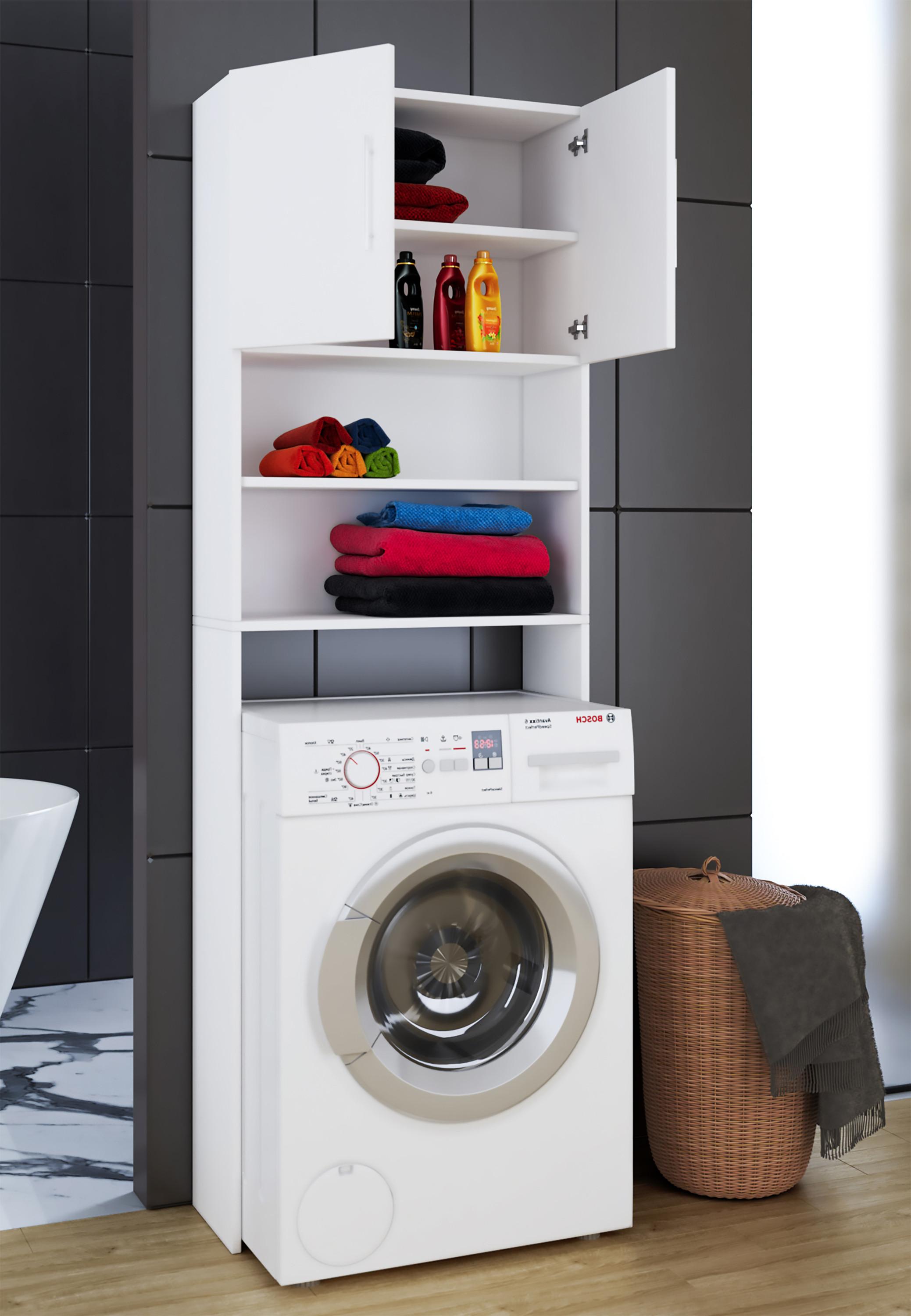 VCM Waschmaschinenschrank | Praktischer Überbauschrank mit viel Stauraum | Maße ca. B. 64 x H. 190 x T. 25 cm | Waschmaschinenregal für Bad und Waschküche