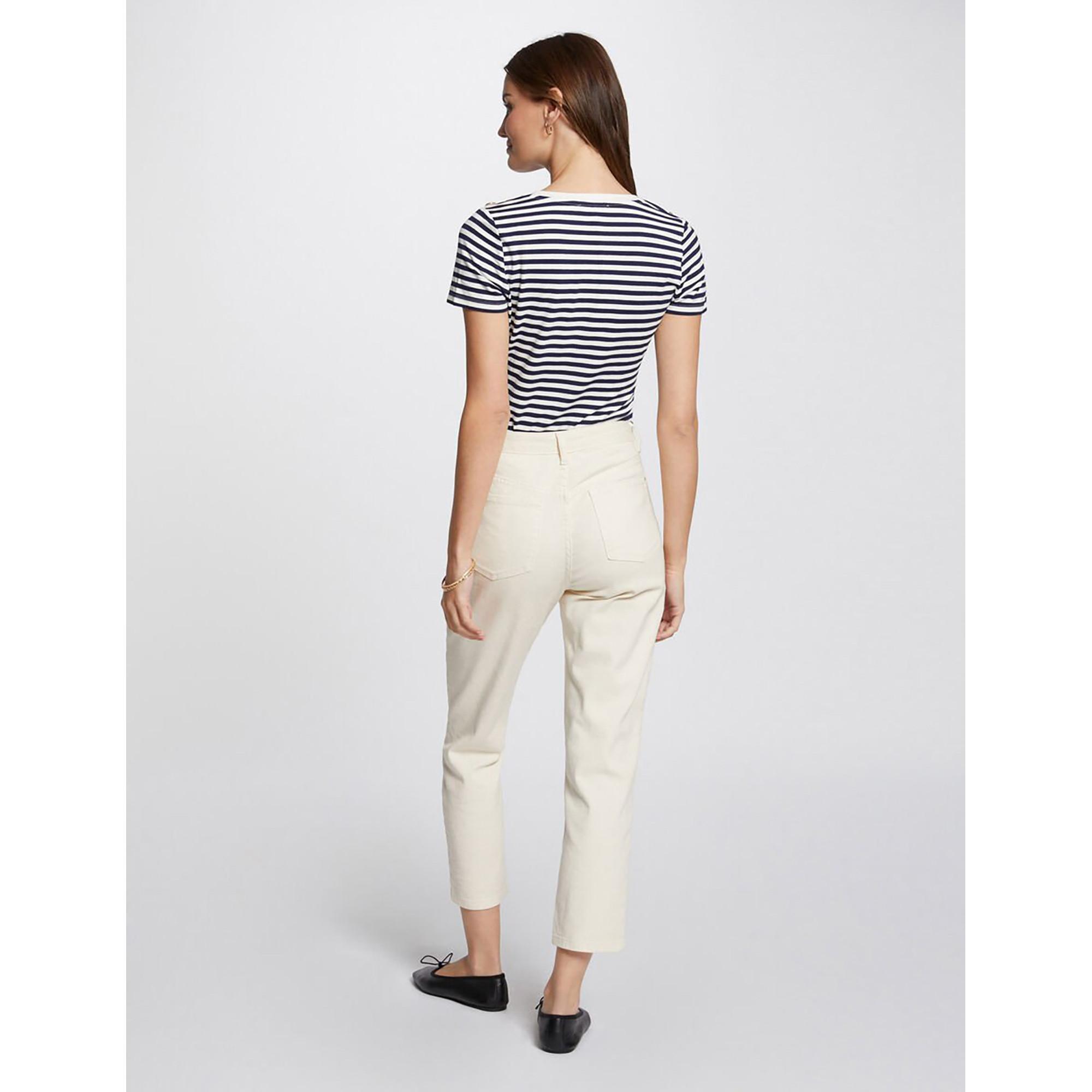 MORGAN Gestreiftes Kurzarm T-Shirt mit Zierknöpfen