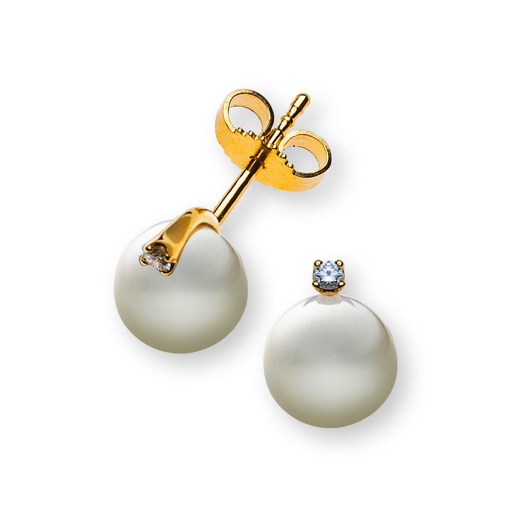MUAU Schmuck Perlohrringe Gelbgold 750 Süsswasserperle Brillanten 0.04ct. 7mm