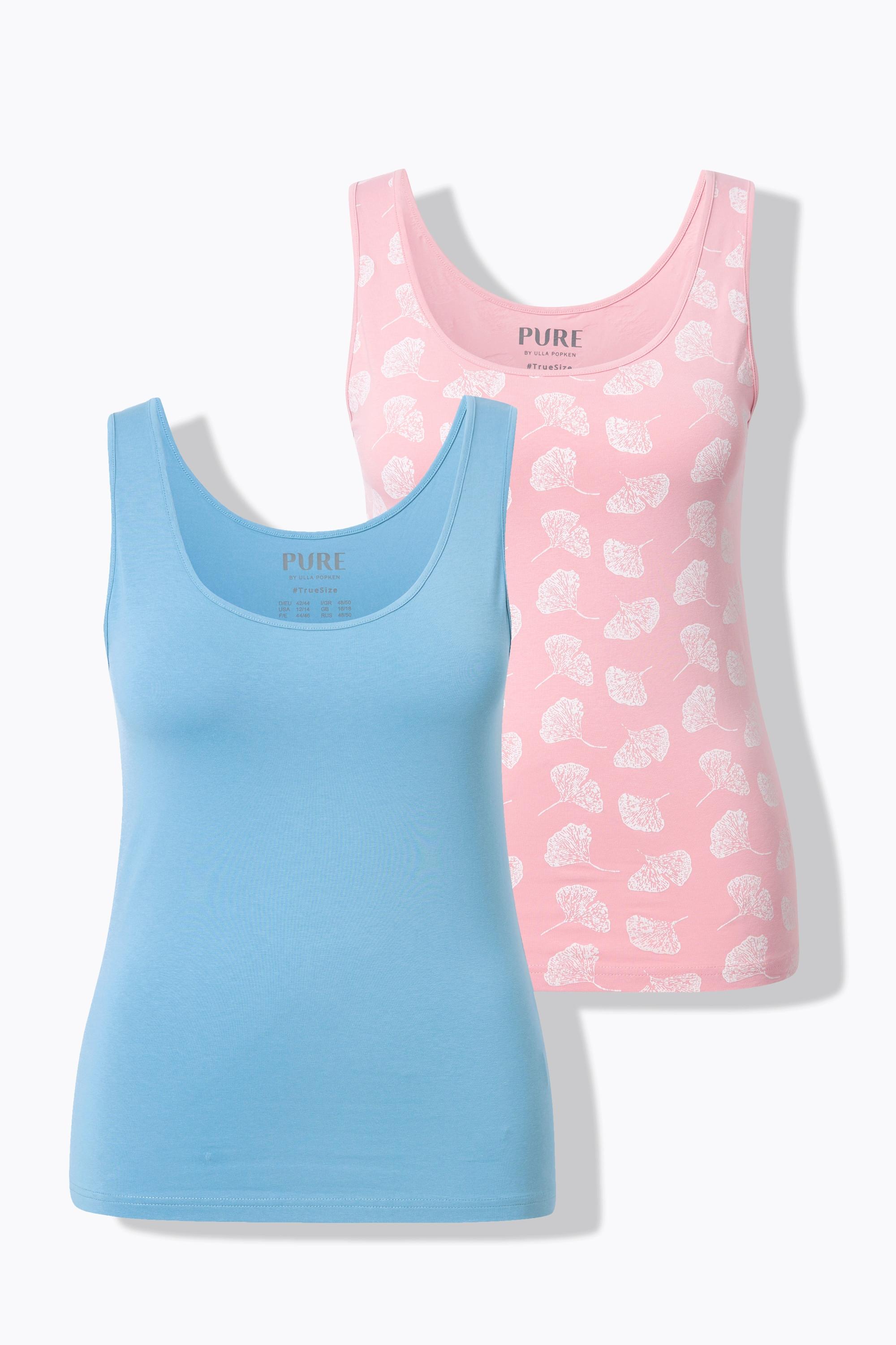 Ulla Popken Tanktops, 2er-Pack, uni/Gingko, Rundhals