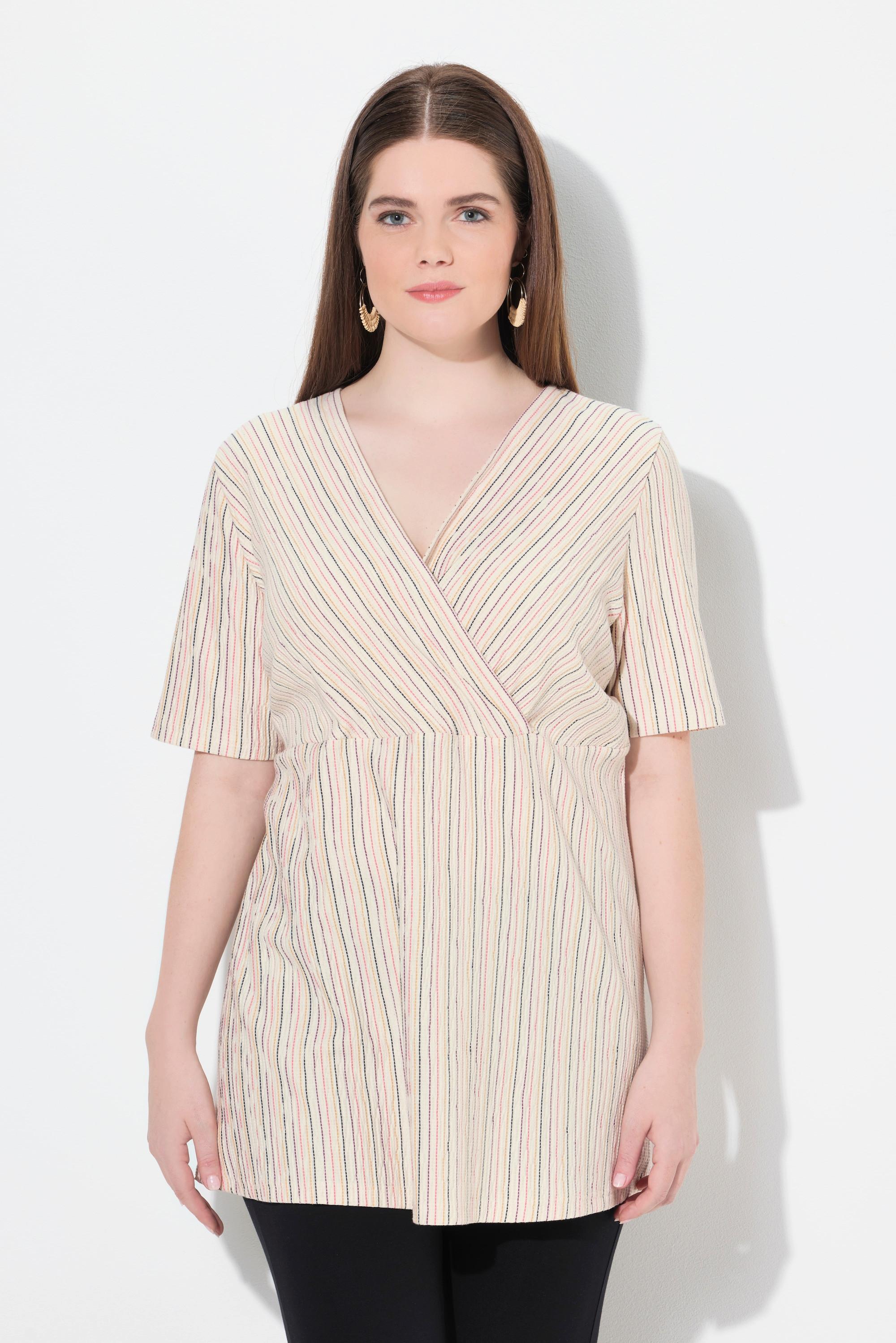 Ulla Popken T-Shirt Wickeloptik V-Ausschnitt Halbarm Biobaumwolle