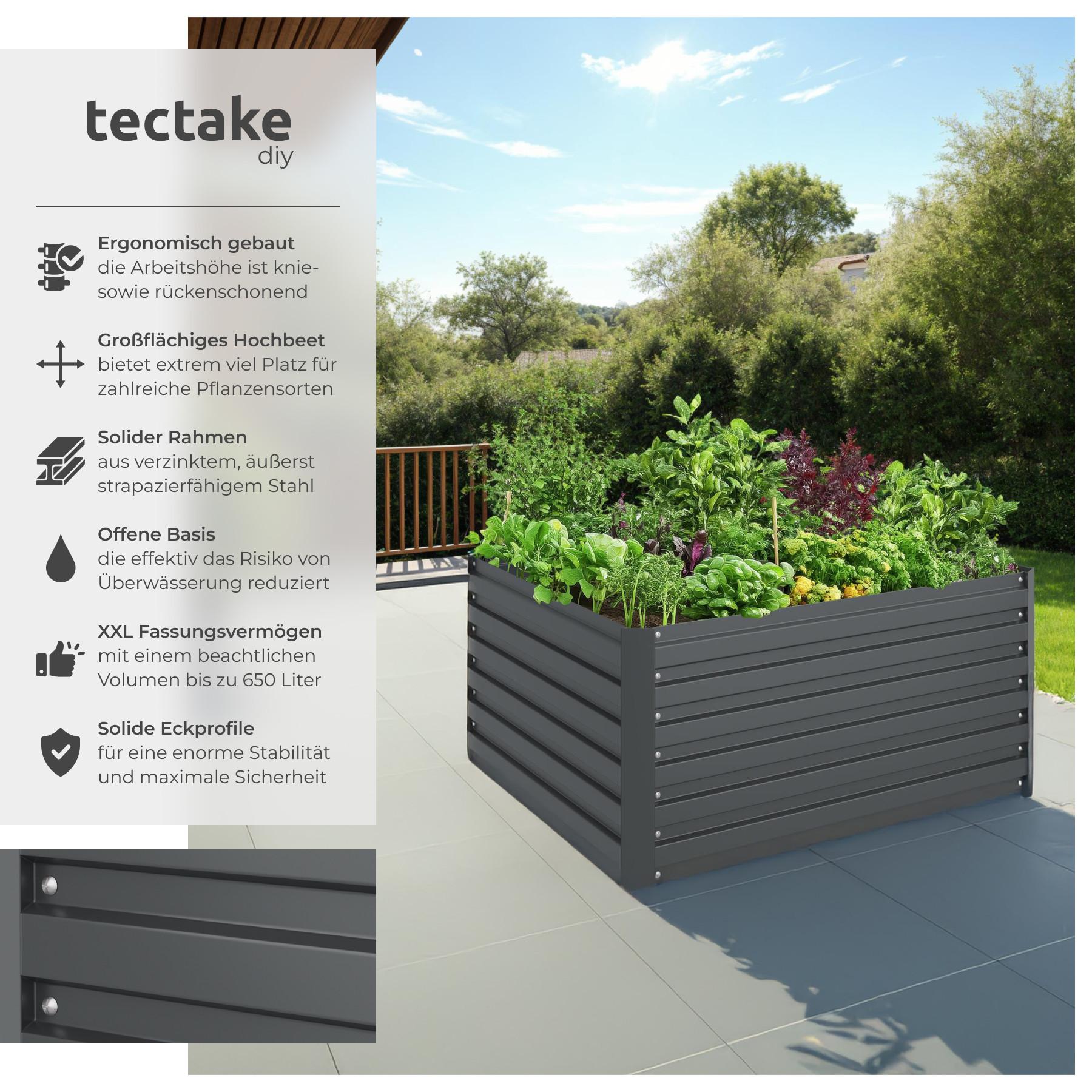 Tectake Hochbeet Blomma, 650l, verzinkt, 120x100x56cm