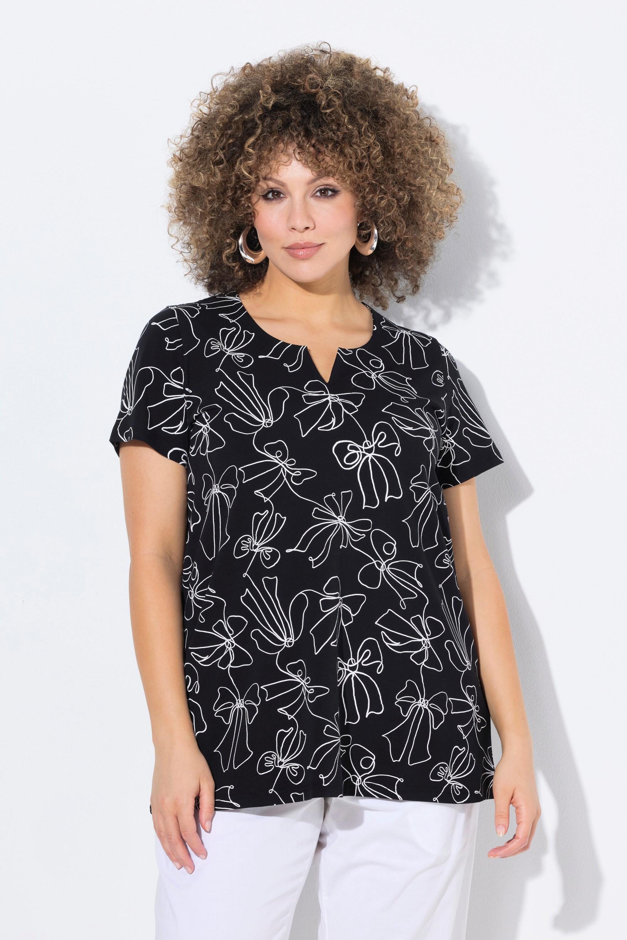 Ulla Popken A-Linie T-Shirt mit Schleifenprint Tunika-Ausschnitt und Halbarm