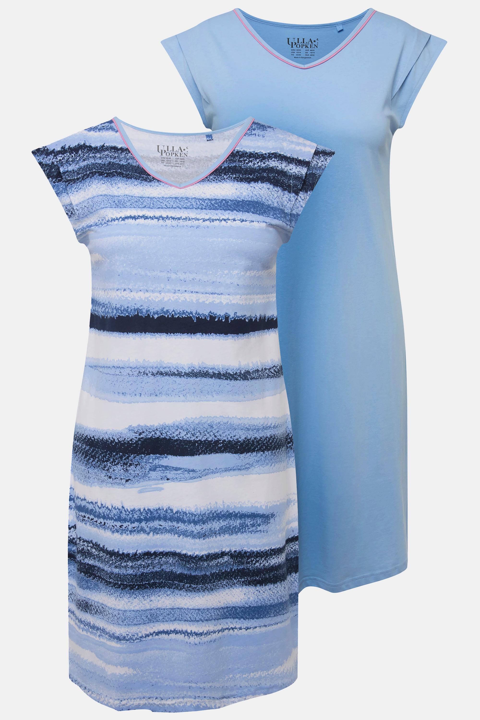 Ulla Popken Bigshirts, 2er-Pack, uni/Streifen, V-Ausschnitt, ärmellos