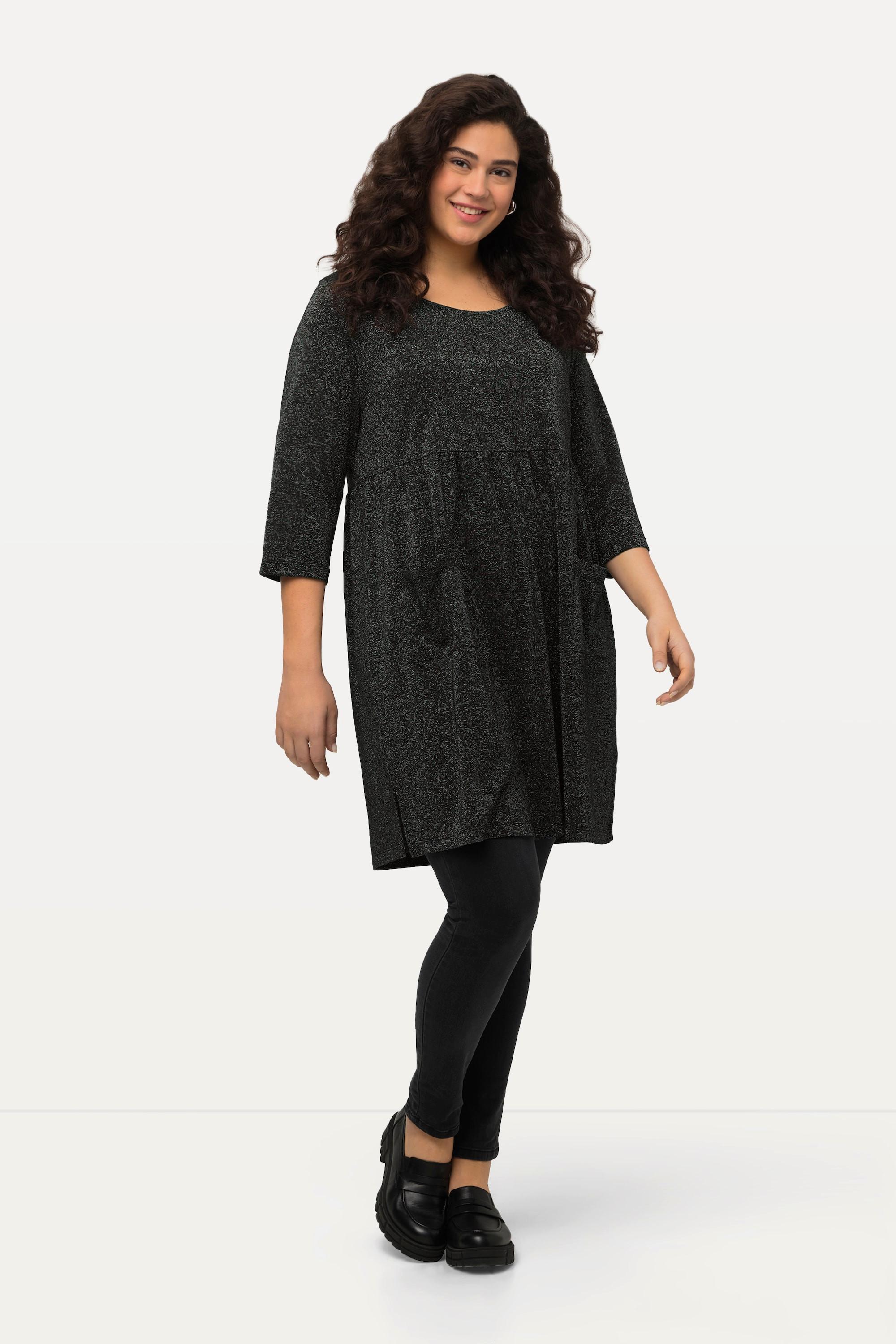 Ulla Popken Longshirt Metallic Effekt A-Linie Rundhals 3/4 Arm